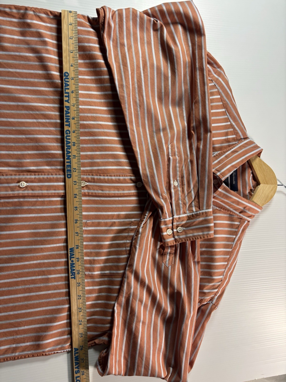 Faconnable Shirt Mens 2XL Orange White Blue Striped Woven Cotton BD LS Pocket