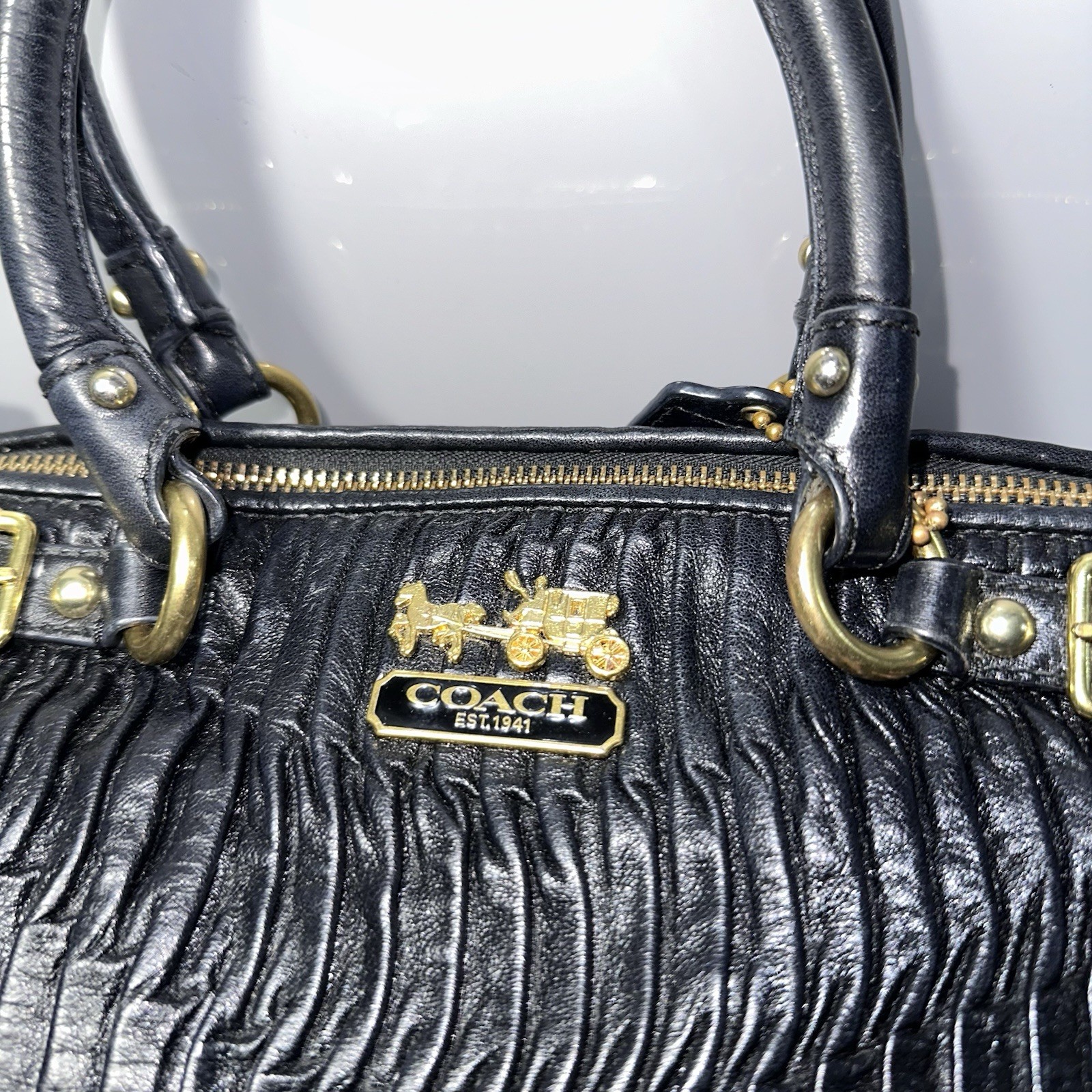 COACH Madison Sophia Gathered Black Handbag Shoulder Bag #37740