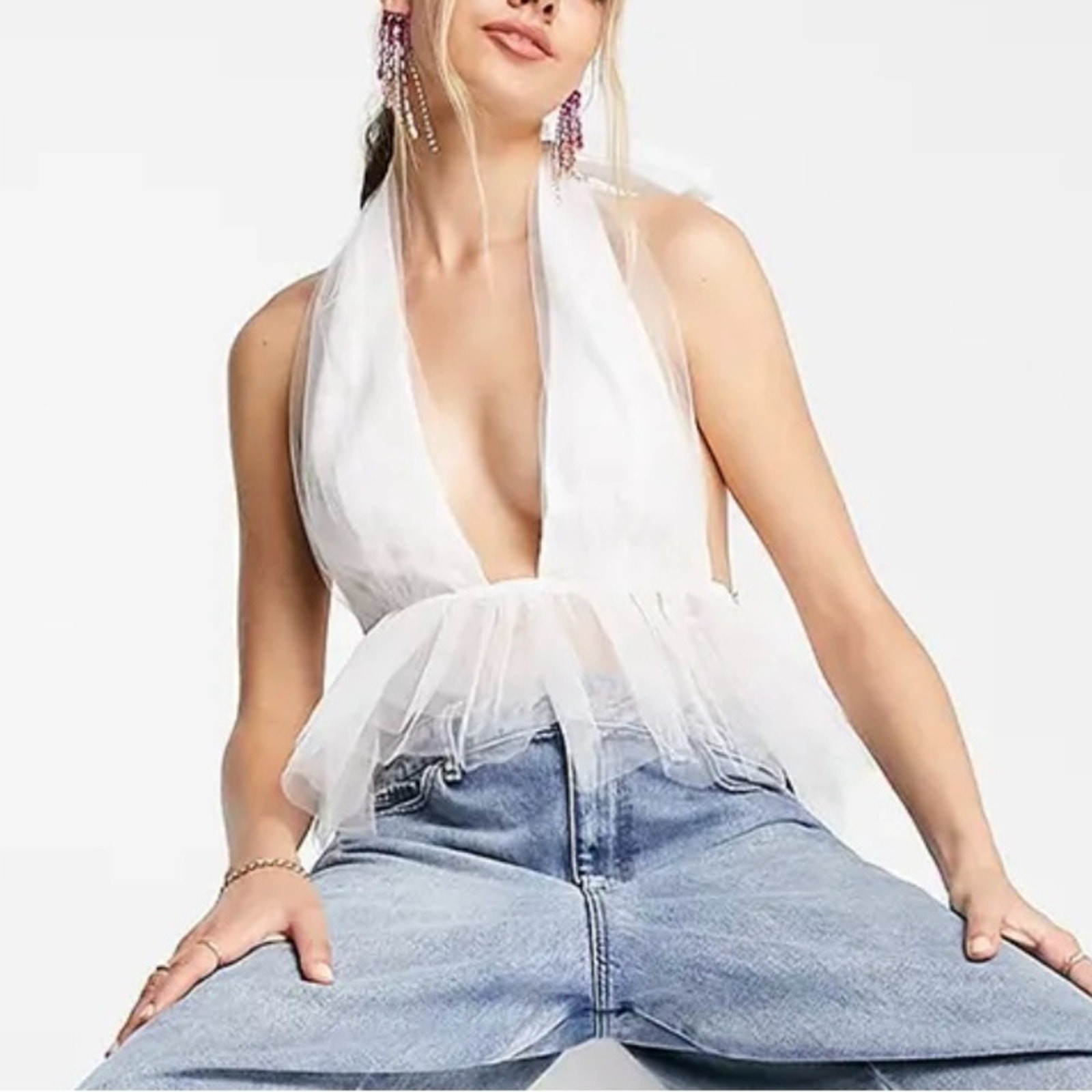Ruffle Halter Backless Top NWOT Size Small