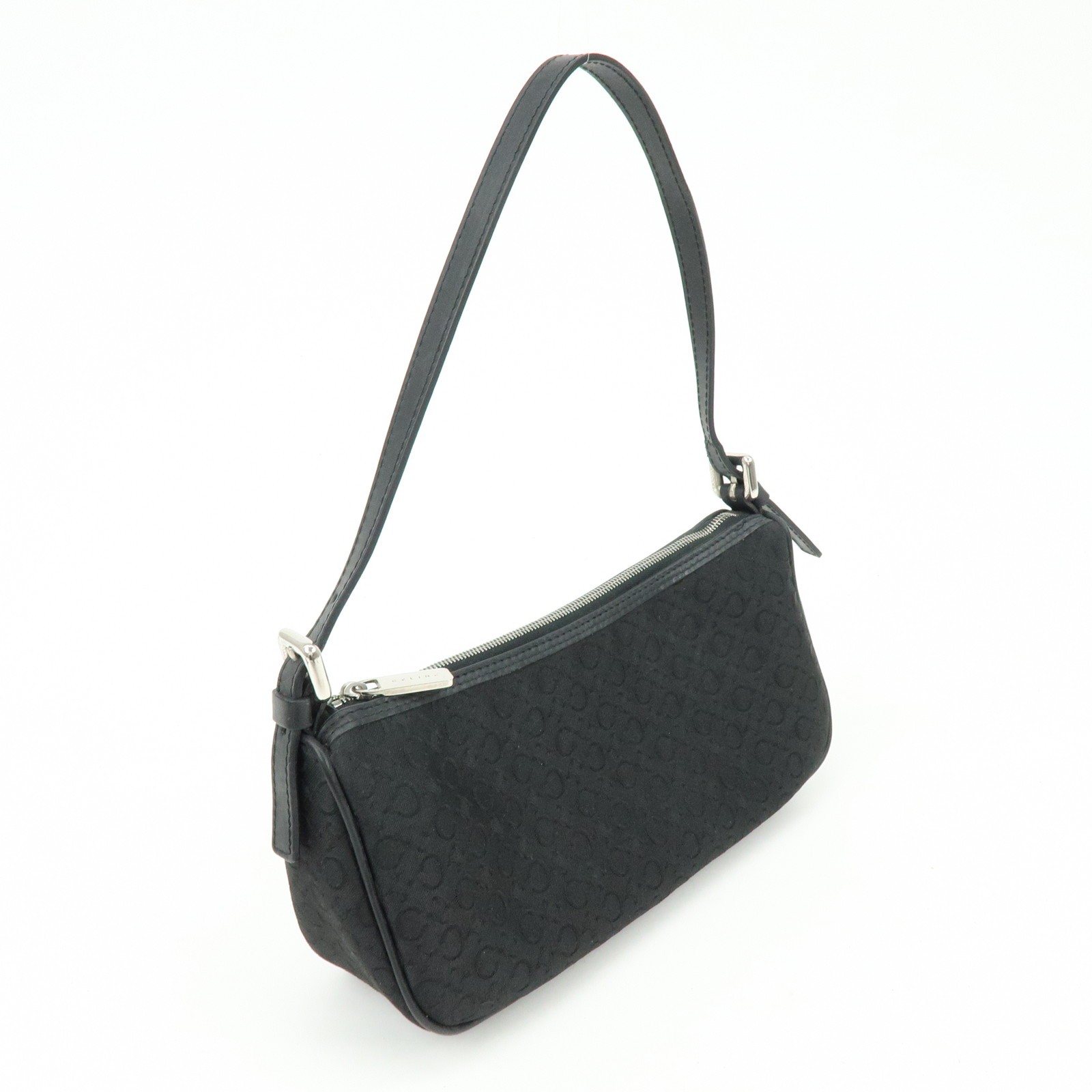 CELINE C Macadam Leather Shoulder Hand Bag Accessory Pouch Black Auth Used F/S