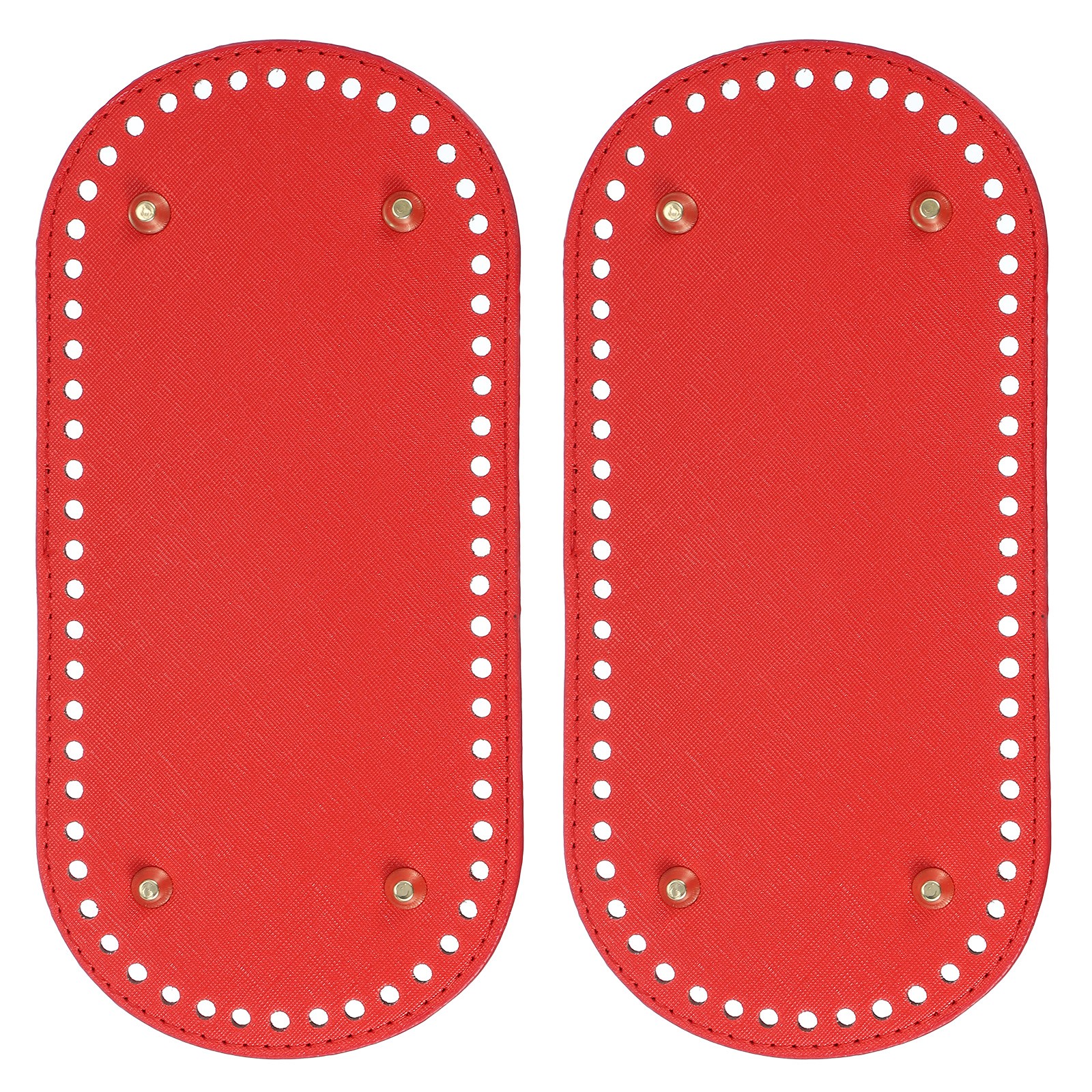 2Pcs Oval PU Leather Bag Bottom Shaper with Holes & Nails 9.8×4.7 Inch Red