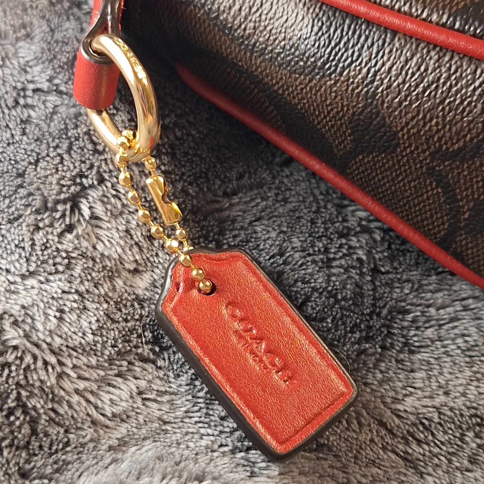 COACH Nolita 19 Signature Canvas BROWN / RED C3308 EUC + Gold Crossbody Chain