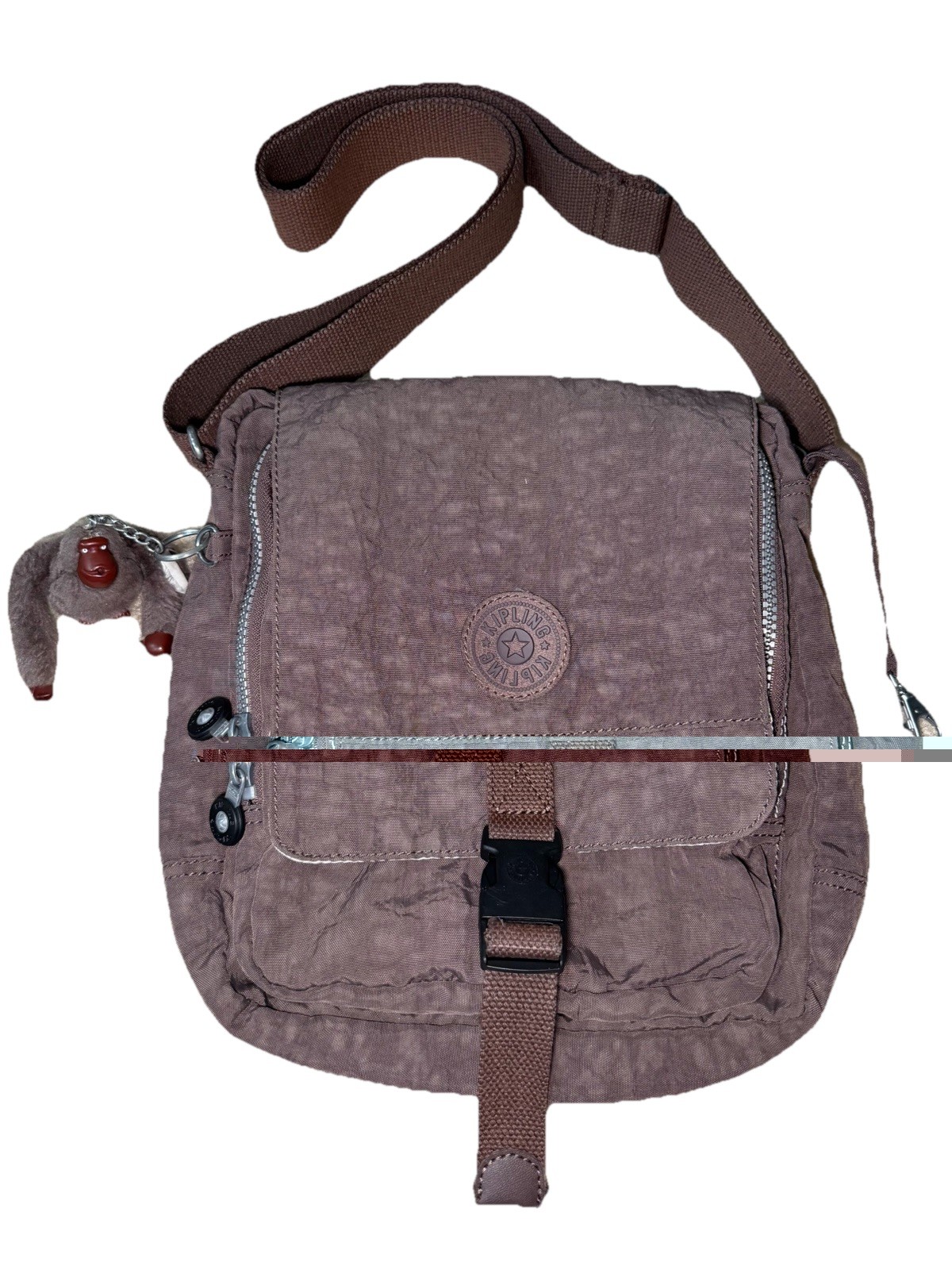 Kipling Chocolate Brown Nylon Lancelot Crossbody Messenger Bag Multi Pocket Flap