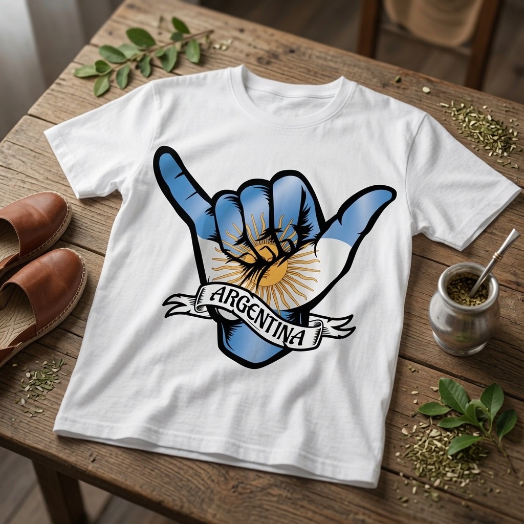 Argentina Shaka Hand Soccer Shirt Flag Fan Tee Vamos Argentina Match Day Unisex