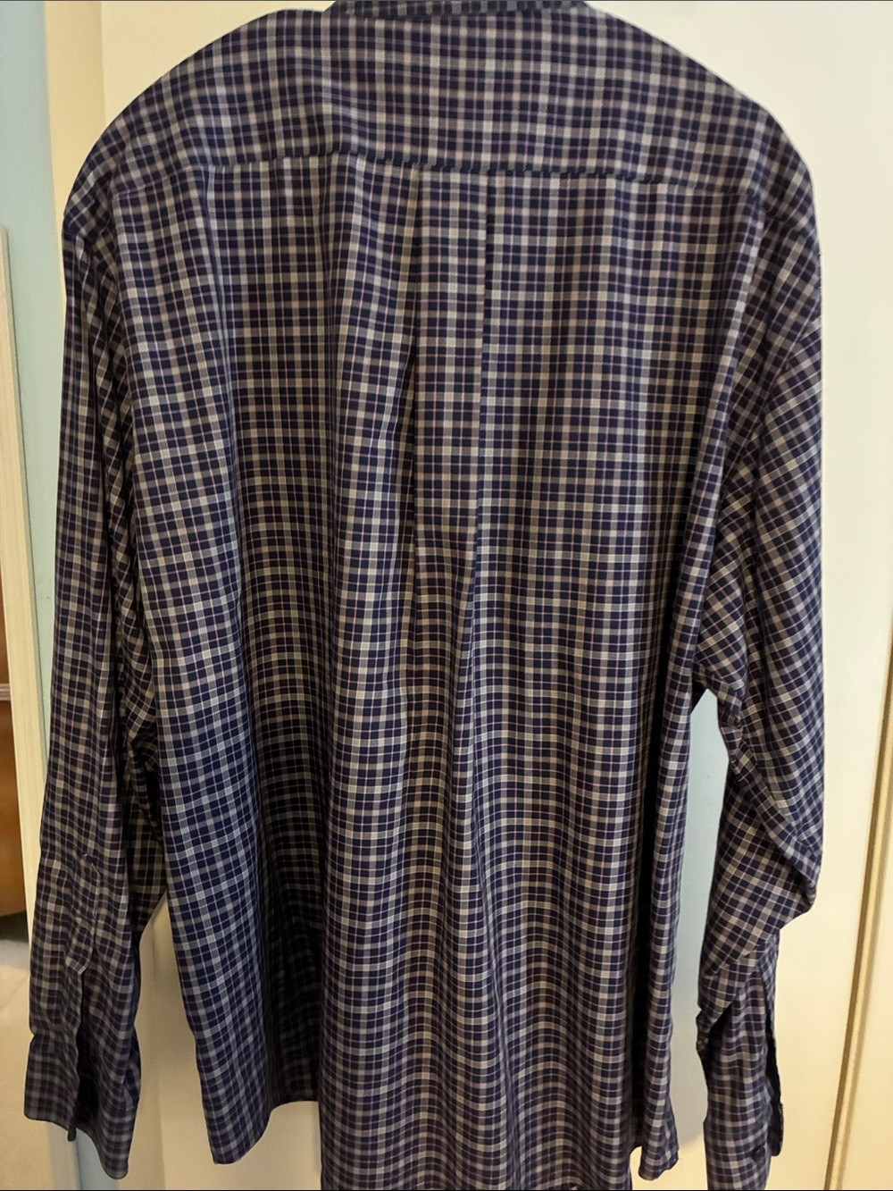 Brooks Brothers Navy and White Plaid Long-Sleeve Dress Shirt