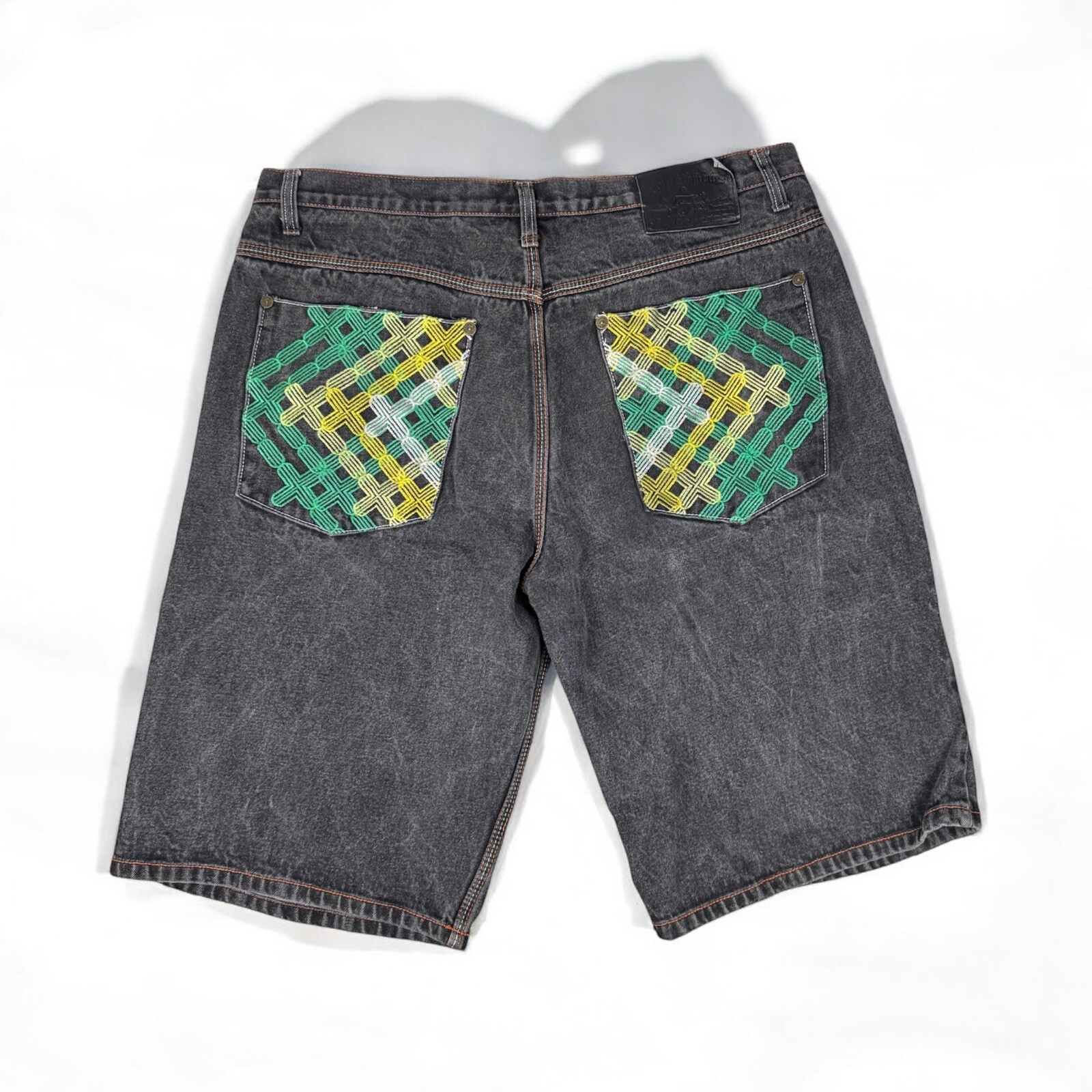 Vintage 90s Gray Baggy Denim Straight Jorts Shorts Hip Hop Grunge Skate Size 40