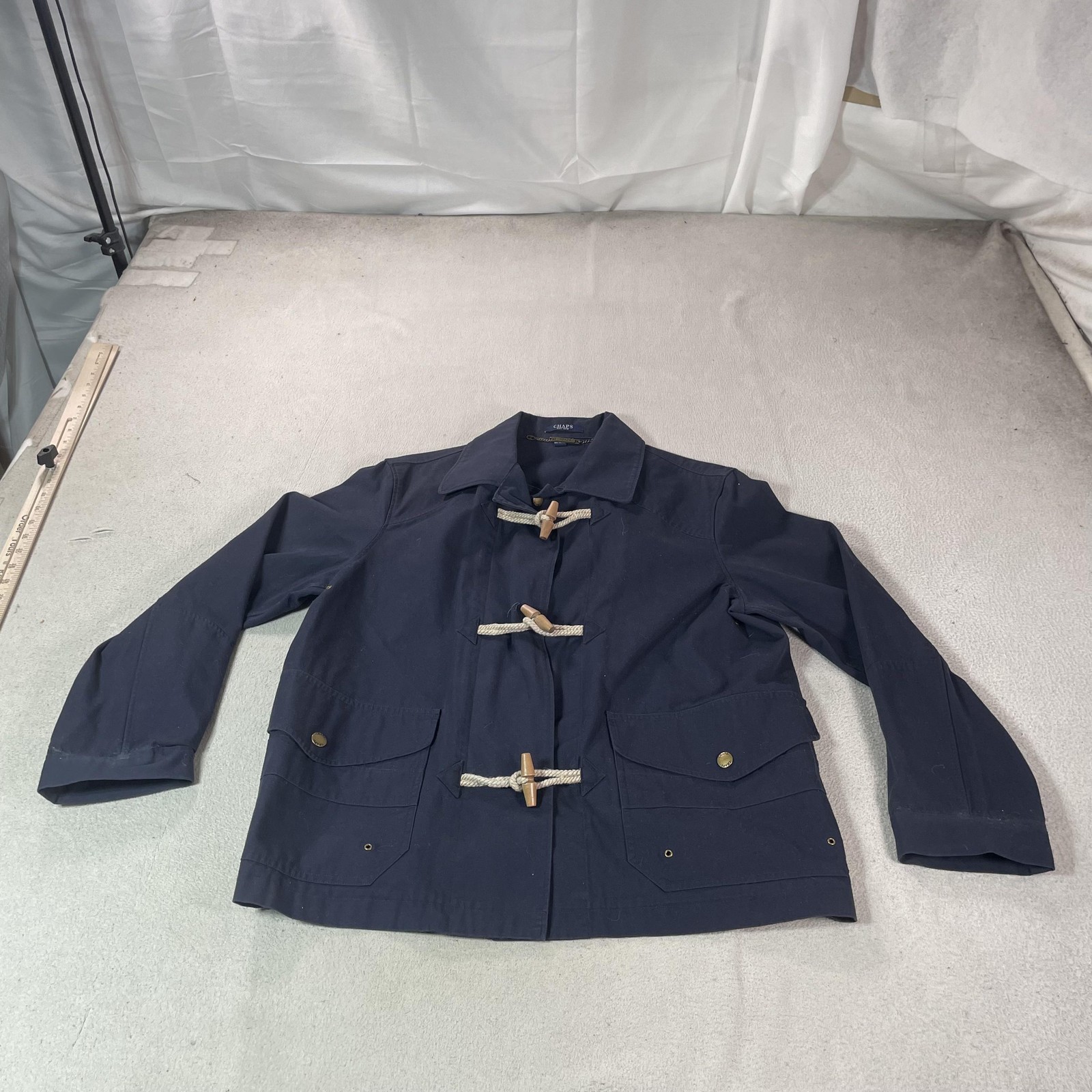 Chaps Nautical Jacket Mens XL Blue Canvas Wooden Toggle Clasps Military Sailing