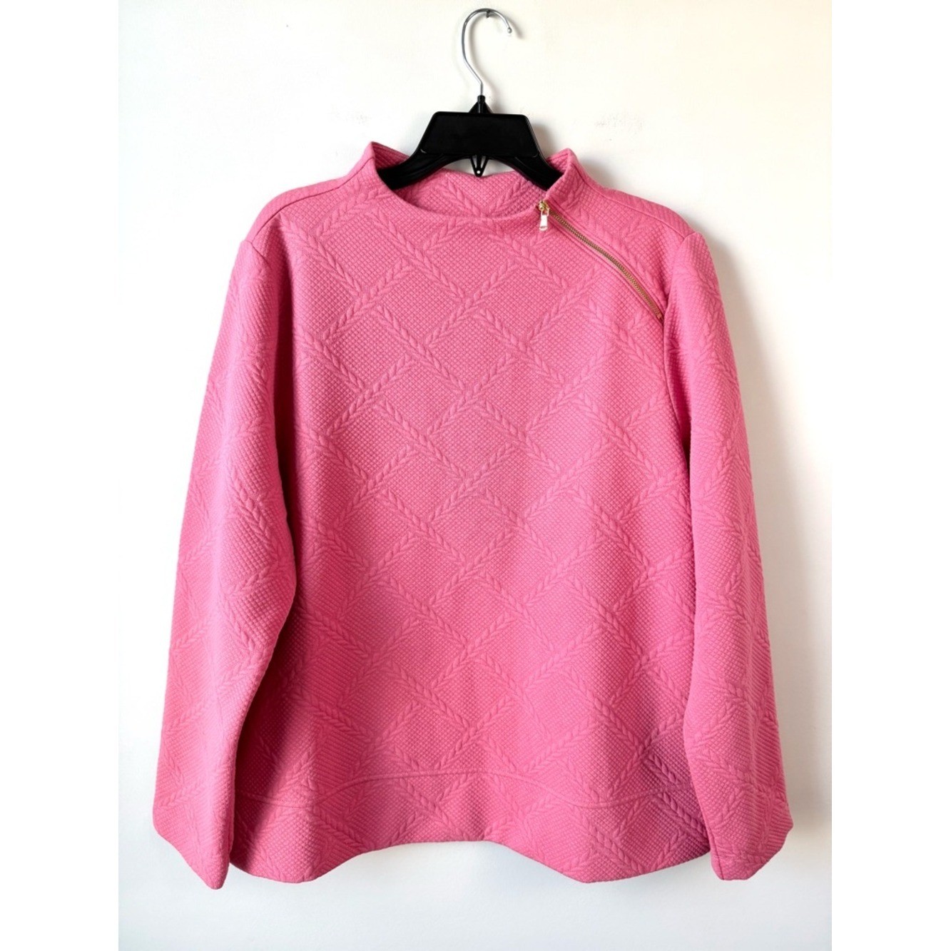 Talbots Plus Textured Funnel Neck Pullover Sweatshirt Petunia Pink 1X