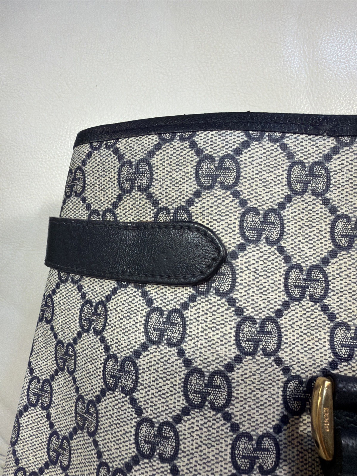 Gucci Tote Shoulder Bag Coated Canvas Gray Navy GG Pattern Accessories Collectio