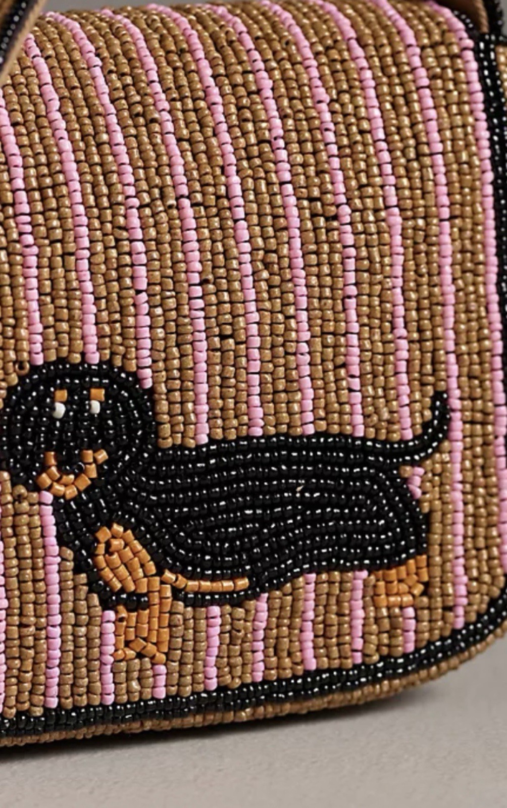 Anthropologie The Fiona Beaded Bag: Animal Edition Dog Striped Dachshund