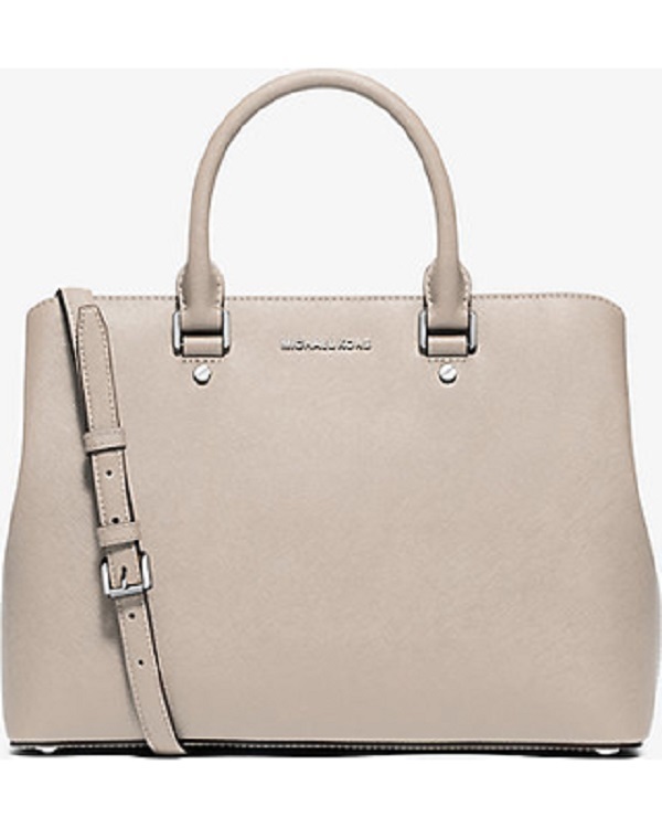 New Michael Kors Savannah Saffiano Leather Large Satchel cement silver bag tote