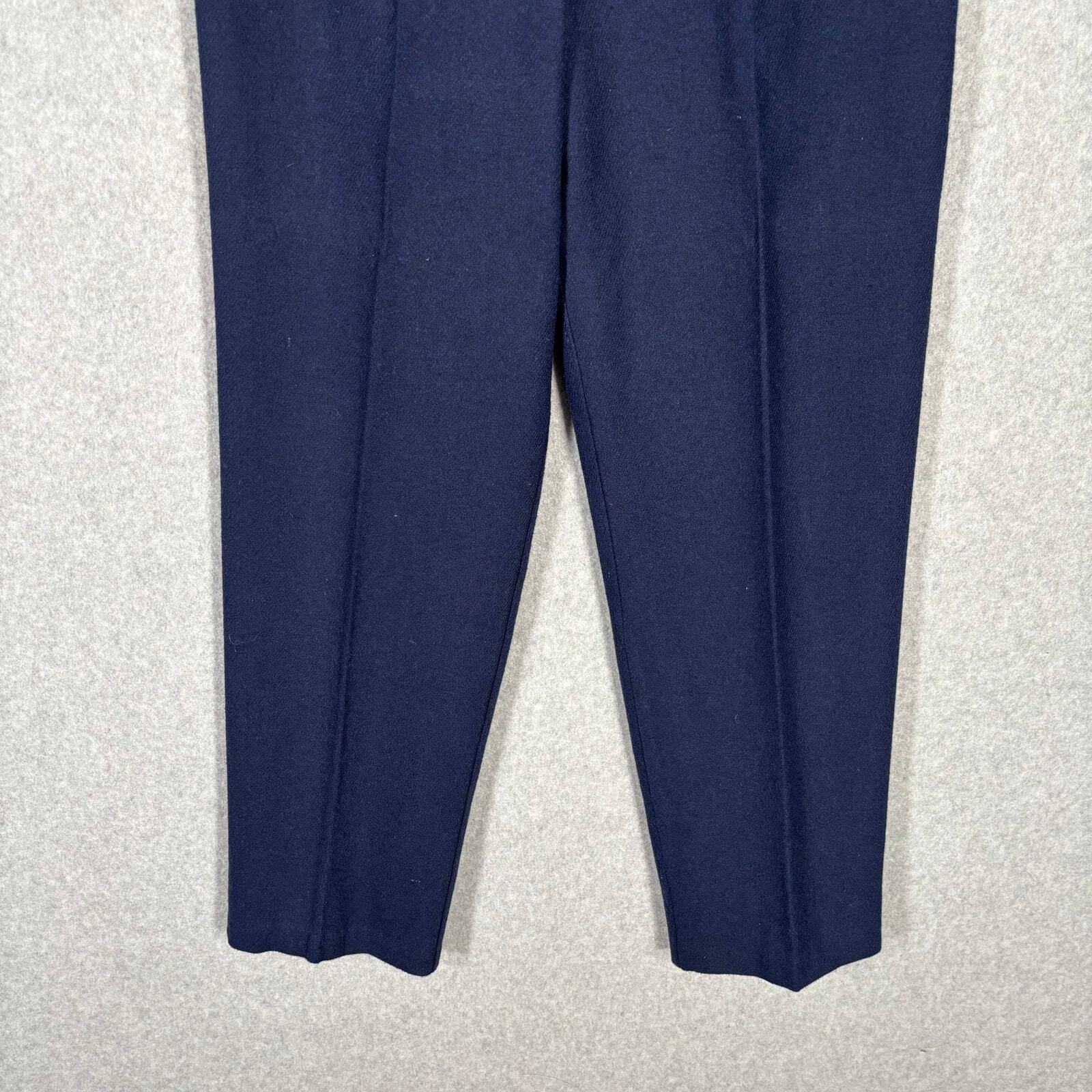 Vintage Pleated Wool High Rise Pants Womens 11 12 Navy Trousers Lined Slacks