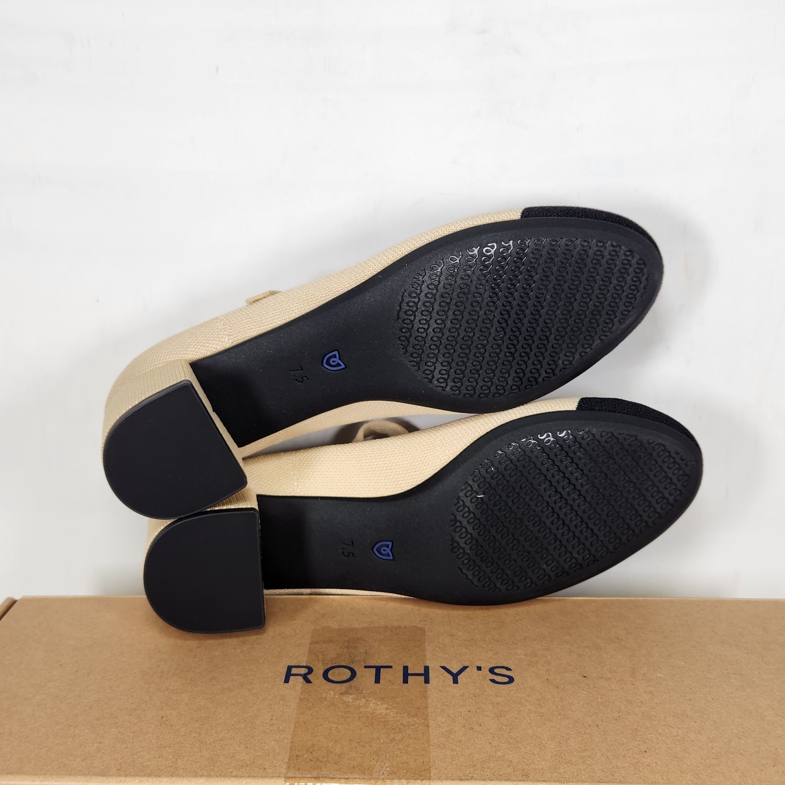 Size 7.5 – Rothys The Mary Jane Heel – Cream Captoe