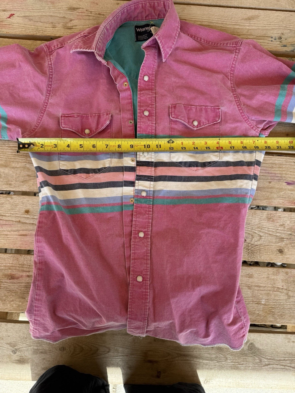 Vintage Pink Wrangler Brushpopper Shirt Western Striped Cowboy Cut 80s