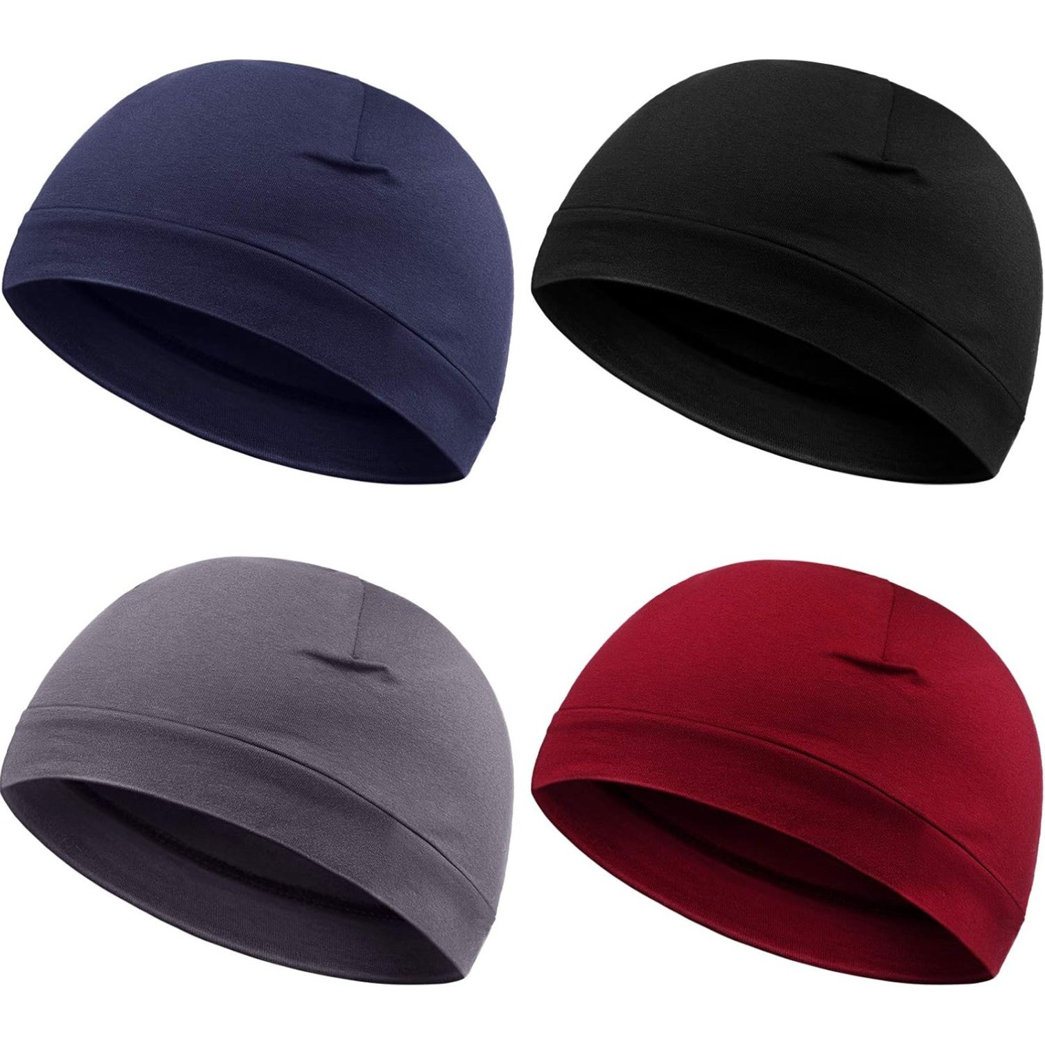 4 Pcs Men Skull Caps Soft Cotton Beanie Hats Stretchy Helmet Liner Headwear