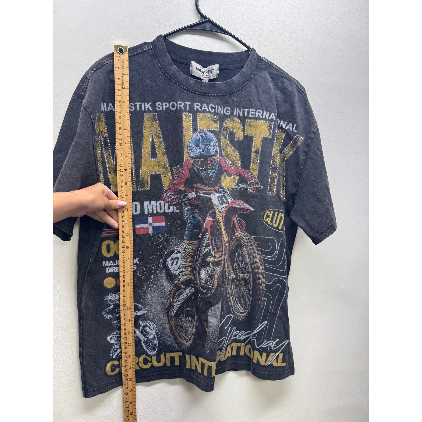 Majestik T Shirt Men Medium Black Built Different Motocross Graphic Rhinestone