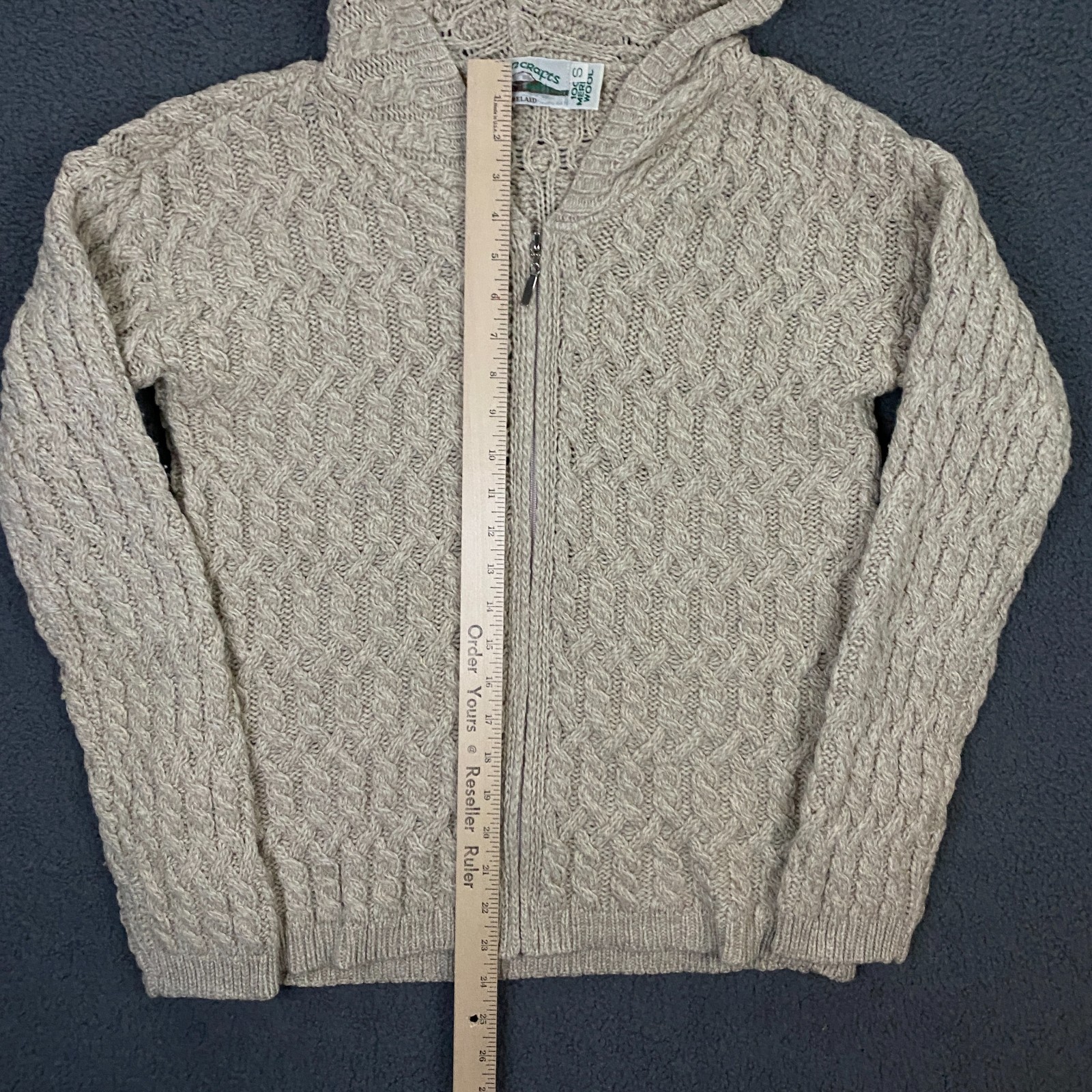 Aran Crafts Sweater Women Small Wool Cable Knit Hoodie Fisherman Made in Ireland