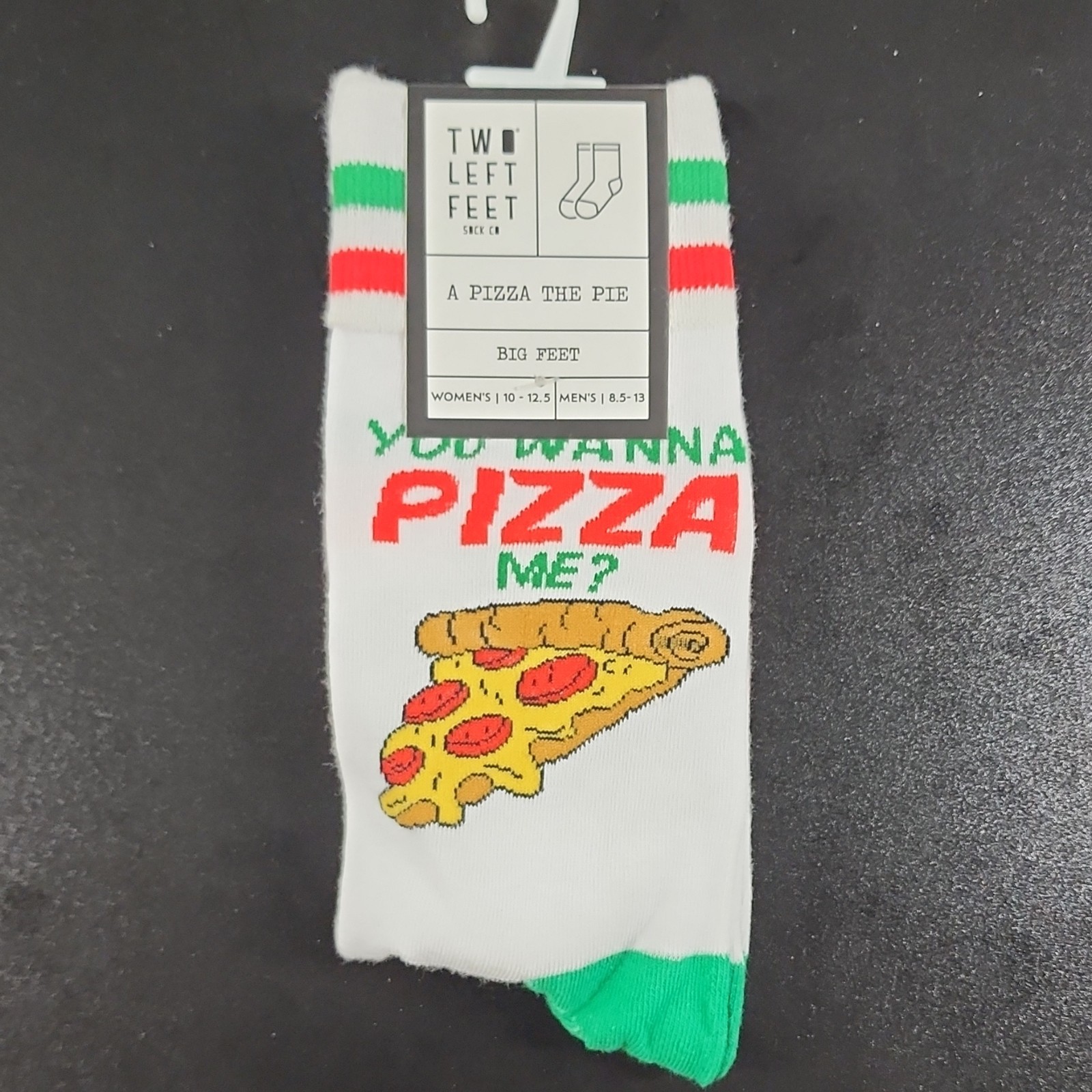 Two Left Feet A Pizza The Pie Novelty Crew Socks White Men 8.5-13 1pr