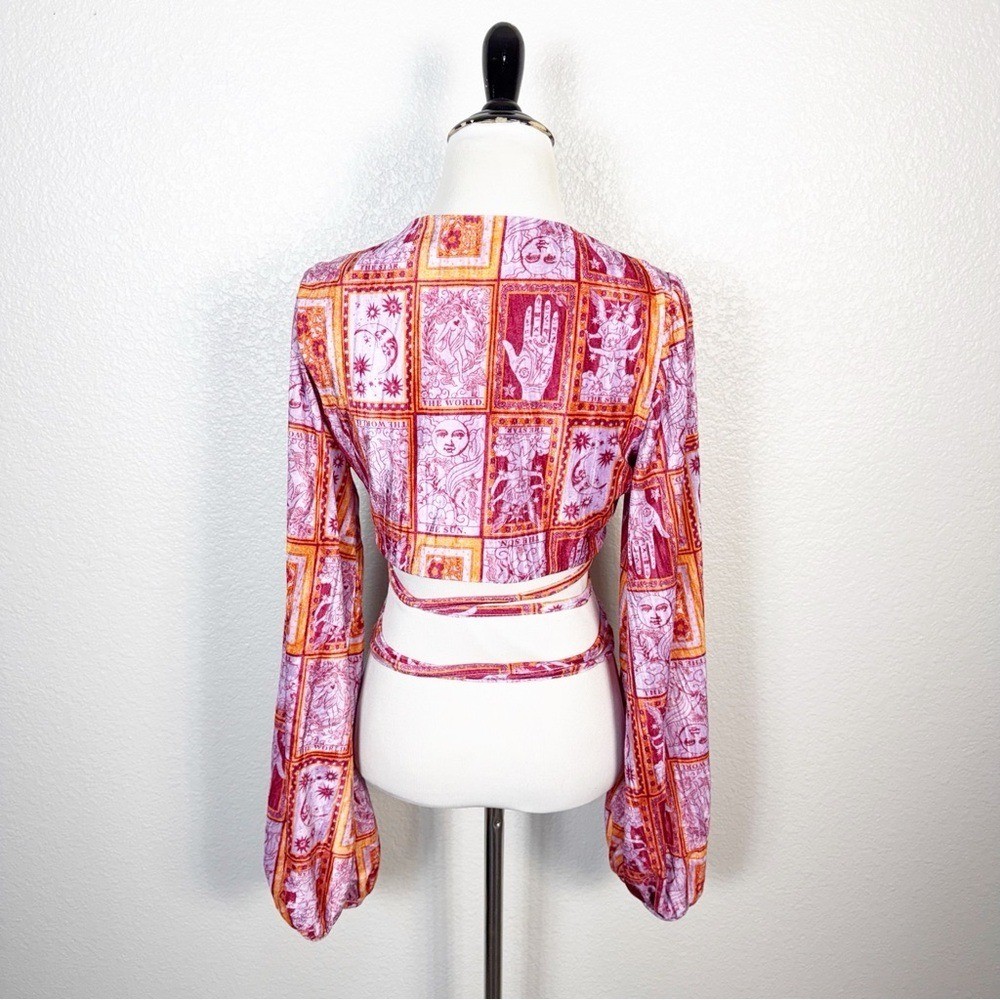 UO Urban Outfitters Size L Florentina Tarot Card Celestial Velvet Wrap Crop Top