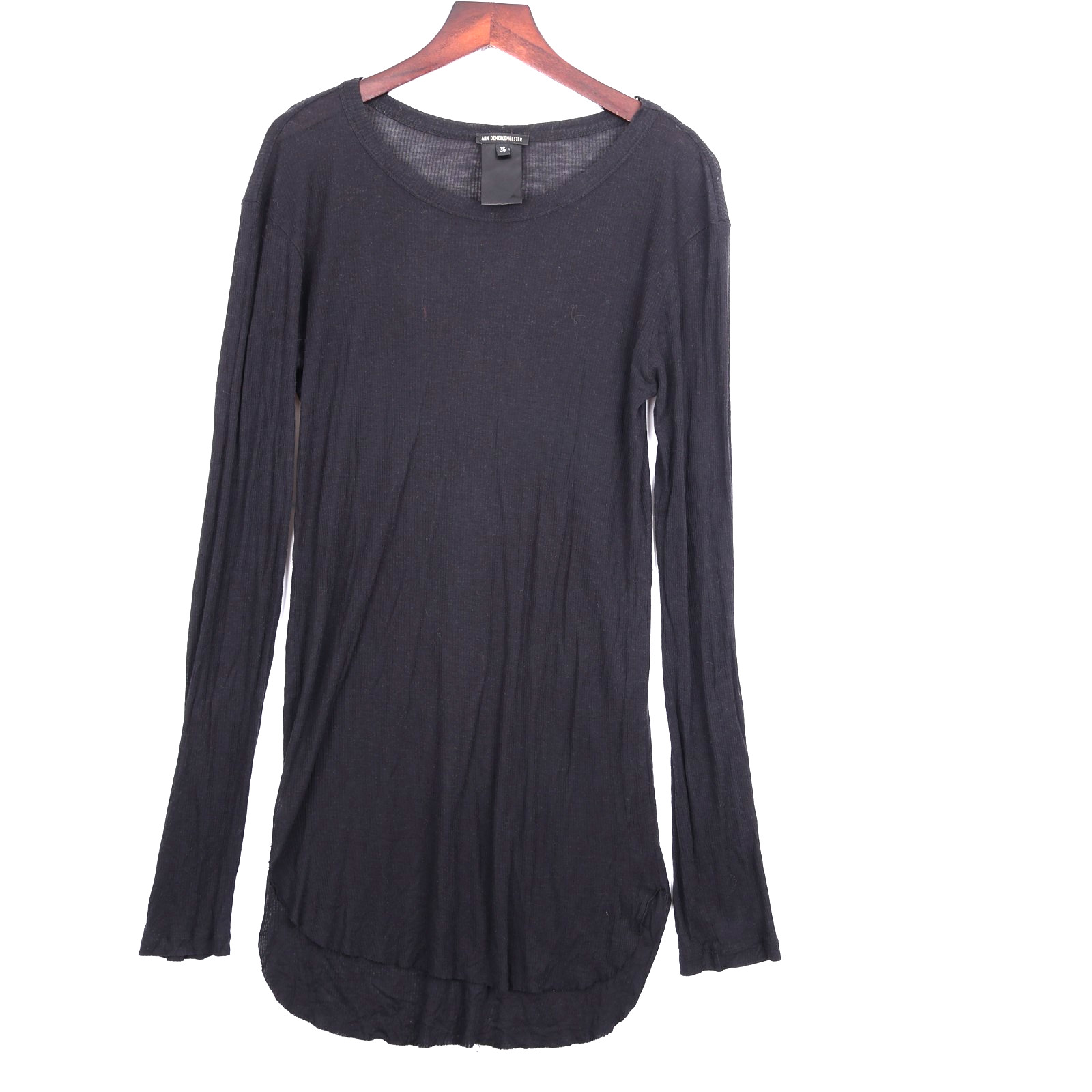 Ann Demeulemeester Womens Black Cotton Long Sleeve Ribbed Knit T-Shirt Top 36 S