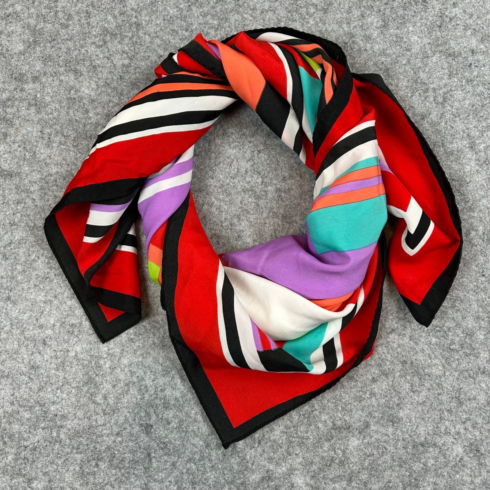 GUC Runway Vintage Geometric Chic Silk Scarf Red Purple Art Deco Maximalism