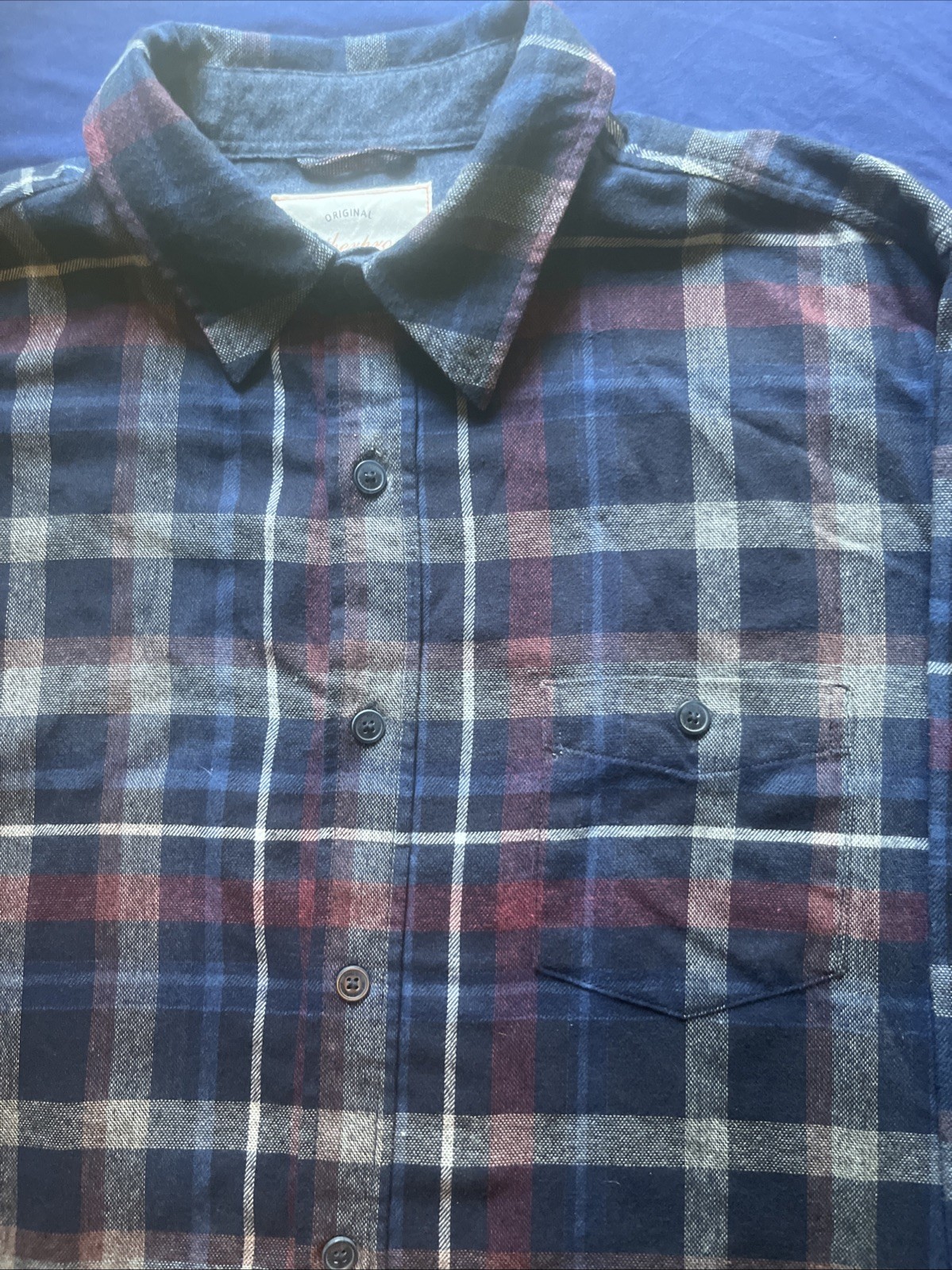 Original Weatherproof Vintage Flannel Shirt Button Up Soft Red White And Blue