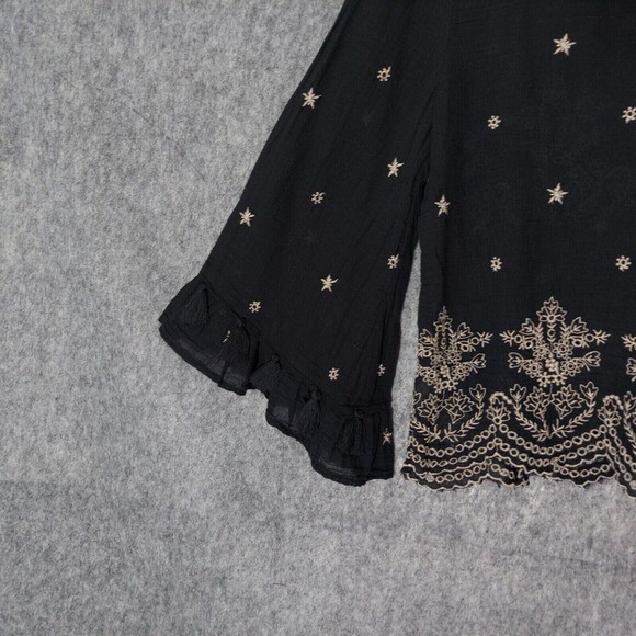 American Eagle Tunic Top Women XS Black Boho Embroidered Peasant Festival Blouse