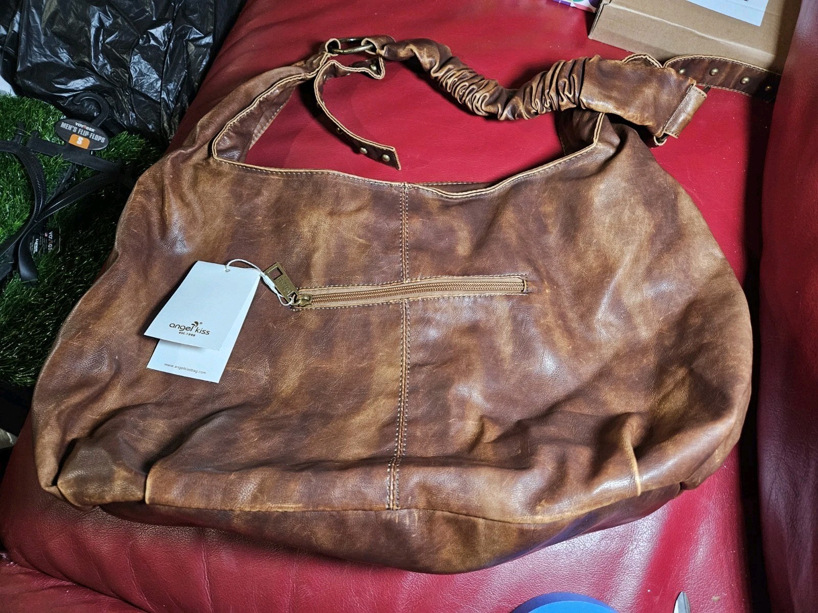 Angel Kiss Purse for Women Soft PU Vegan Leather Hobo Shoulder Bag BROWN New