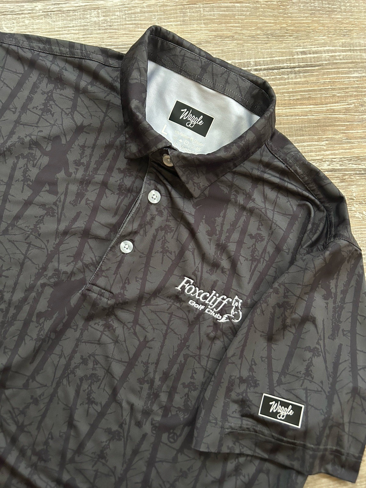 Waggle Polo Shirt Golfin’ with Squatch Mens Performance Bigfoot Large Black AOP