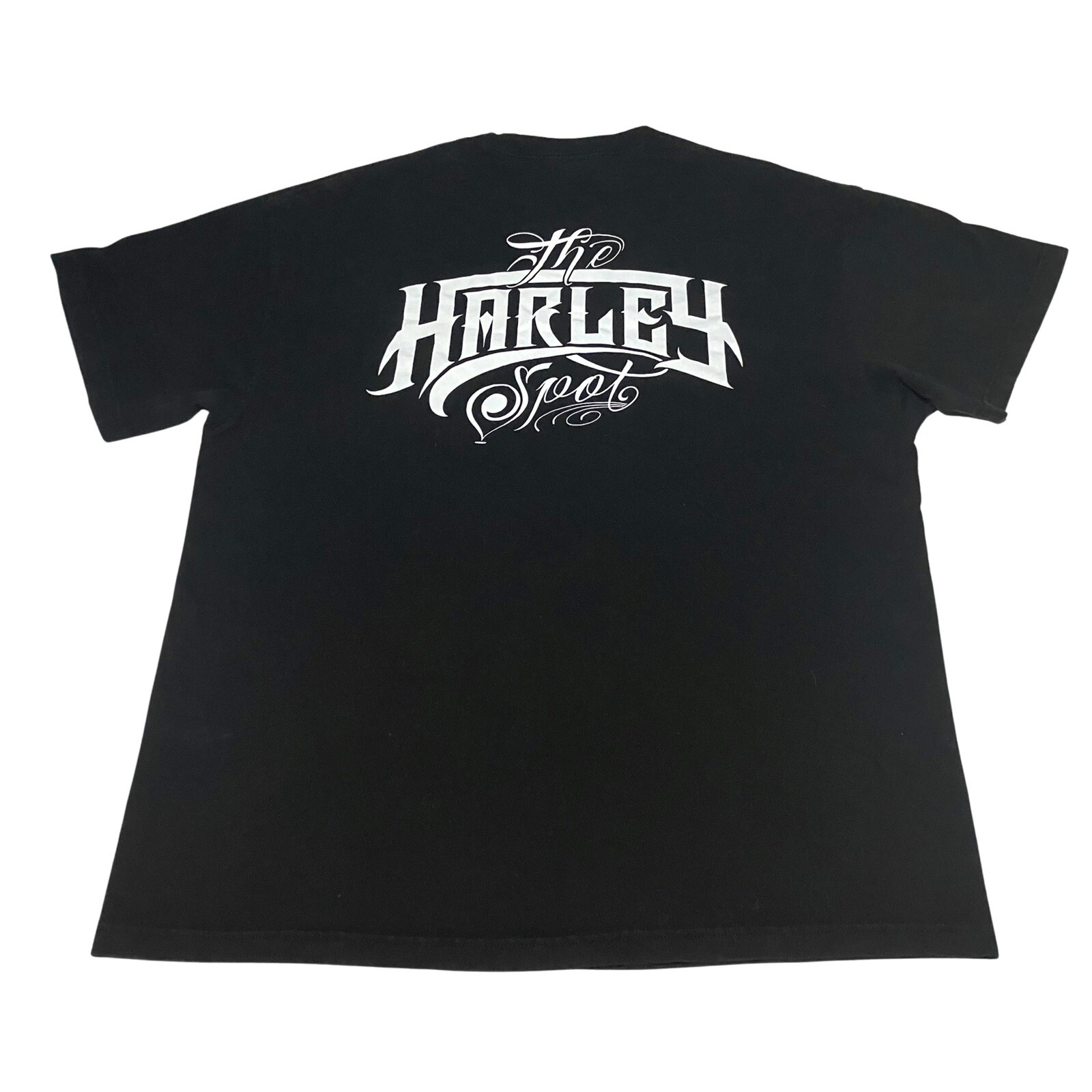 The Harley Spot Script Black Tee Shirt Mens 2XL Goth Biker Motorcycle Art