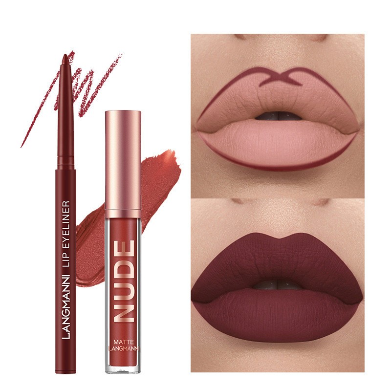 Lip Liner And Lipstick Makeup 12 Pcs Set 6 Matte Lipstick 6 Lip Liner Pens Water