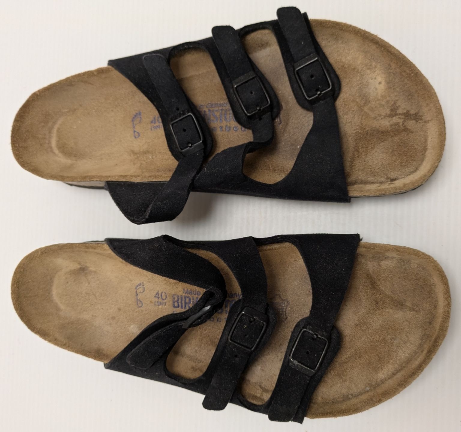 40 L9 M7 Birkenstock Florida Black Suede Soft Footbed Sandals Size 9 German Made