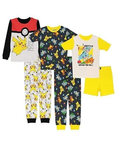 Pokemon Boys’ 6-Piece Snug-Fit Cotton Pajamas Set, Poke Treasure, 10