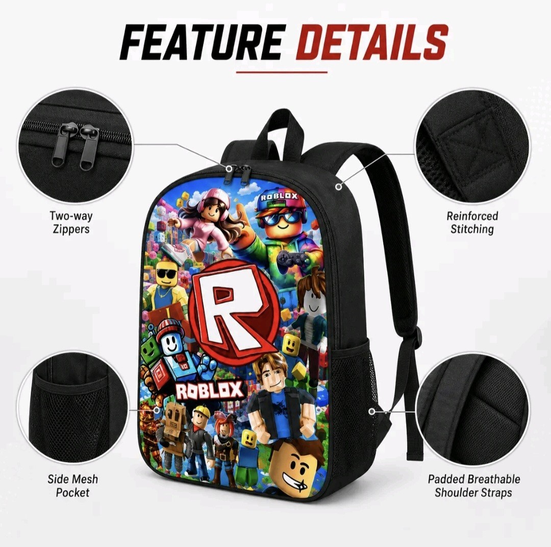 3 Pcs Boys Roblox School Backpack Set- Bag With Lunch Bag & Pencil Case – 3 In 1
