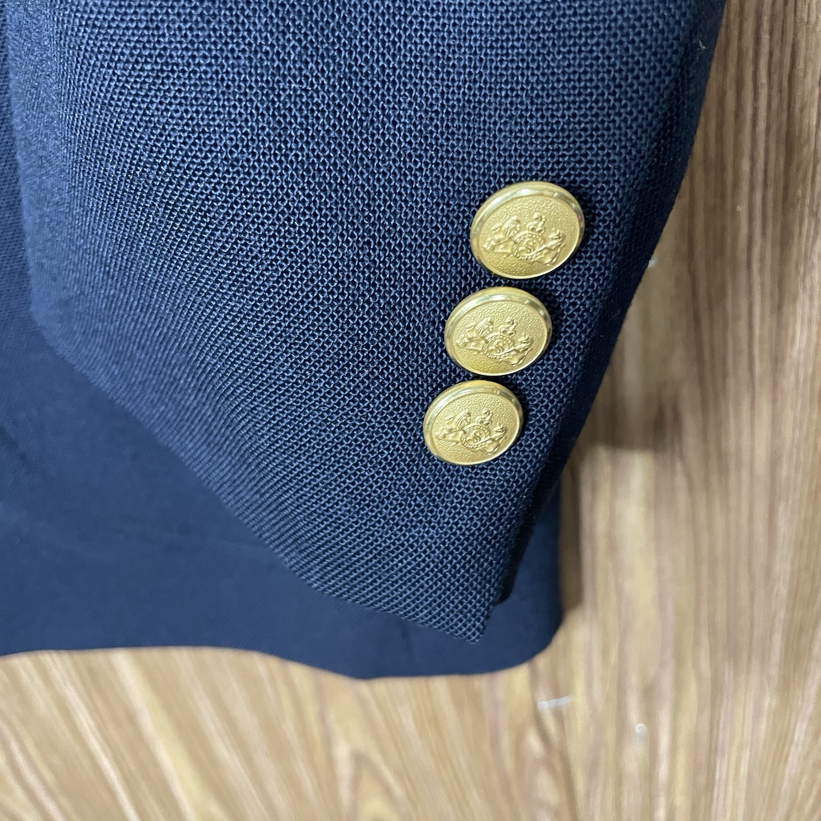 Stafford Blazer Jacket Mens 40R Blue Solid Polyester Worsted Wool Gold Buttons