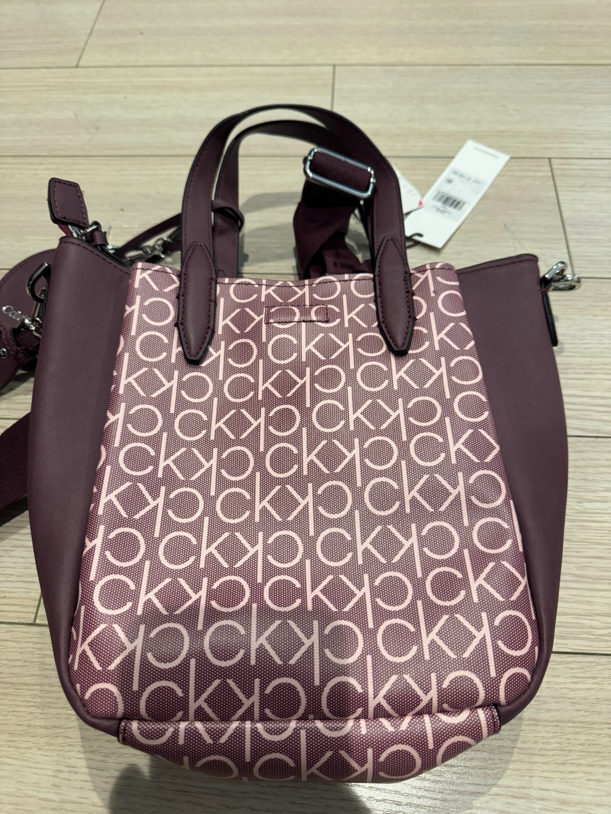 Calvin Klein Mille Monogram Satchel Bag Plum Purple Pink Convertible NWT MSRP