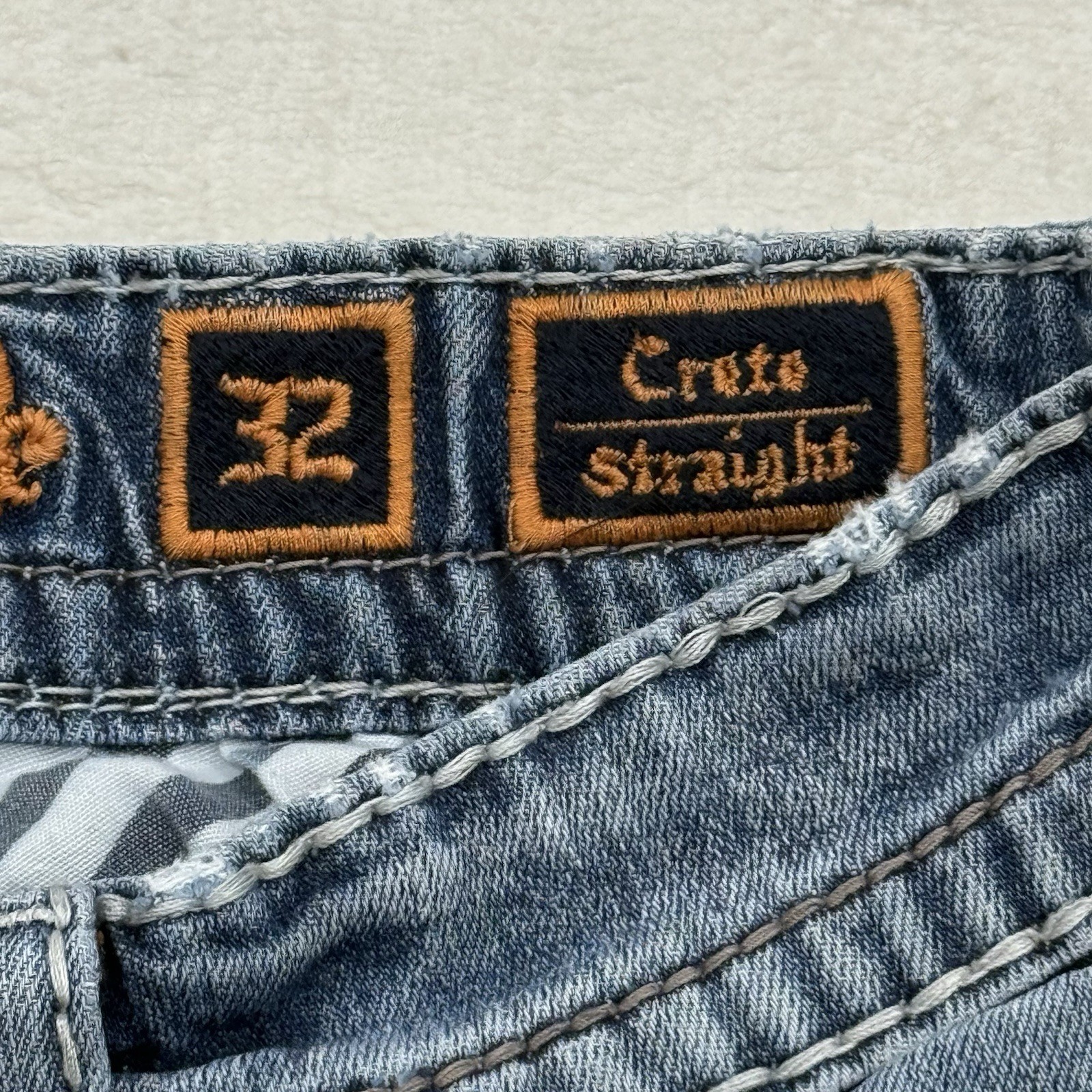Rock Revival Mens Blue Medium Wash Crete Straight Leg Denim Jeans Size 32
