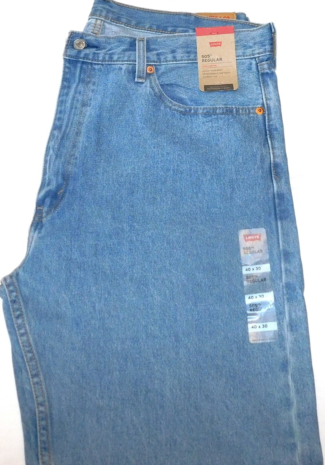 LEVIS 505 Regular Fit Jeans Straight Extra Room in Thigh At Waist Bleach Blue