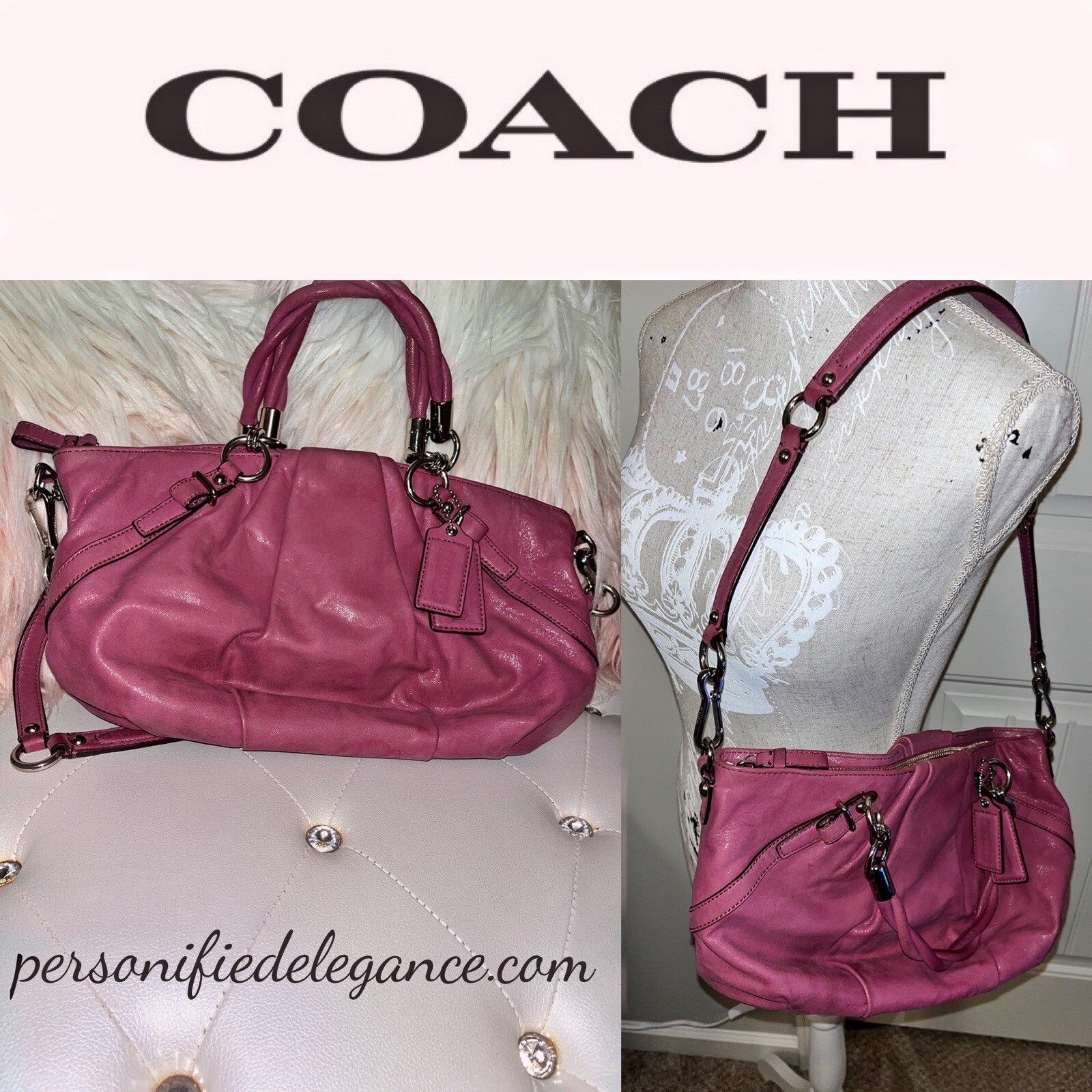 Coach Madison Sophia Medium Pink Berry Leather Satchel Handbag $398
