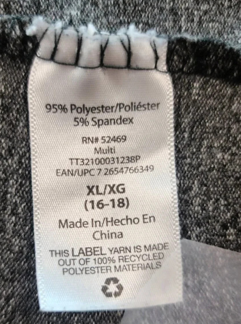 Time and Tru Ladies Black/Gray Leopard Print Leggings, SizeXL-(16-18)