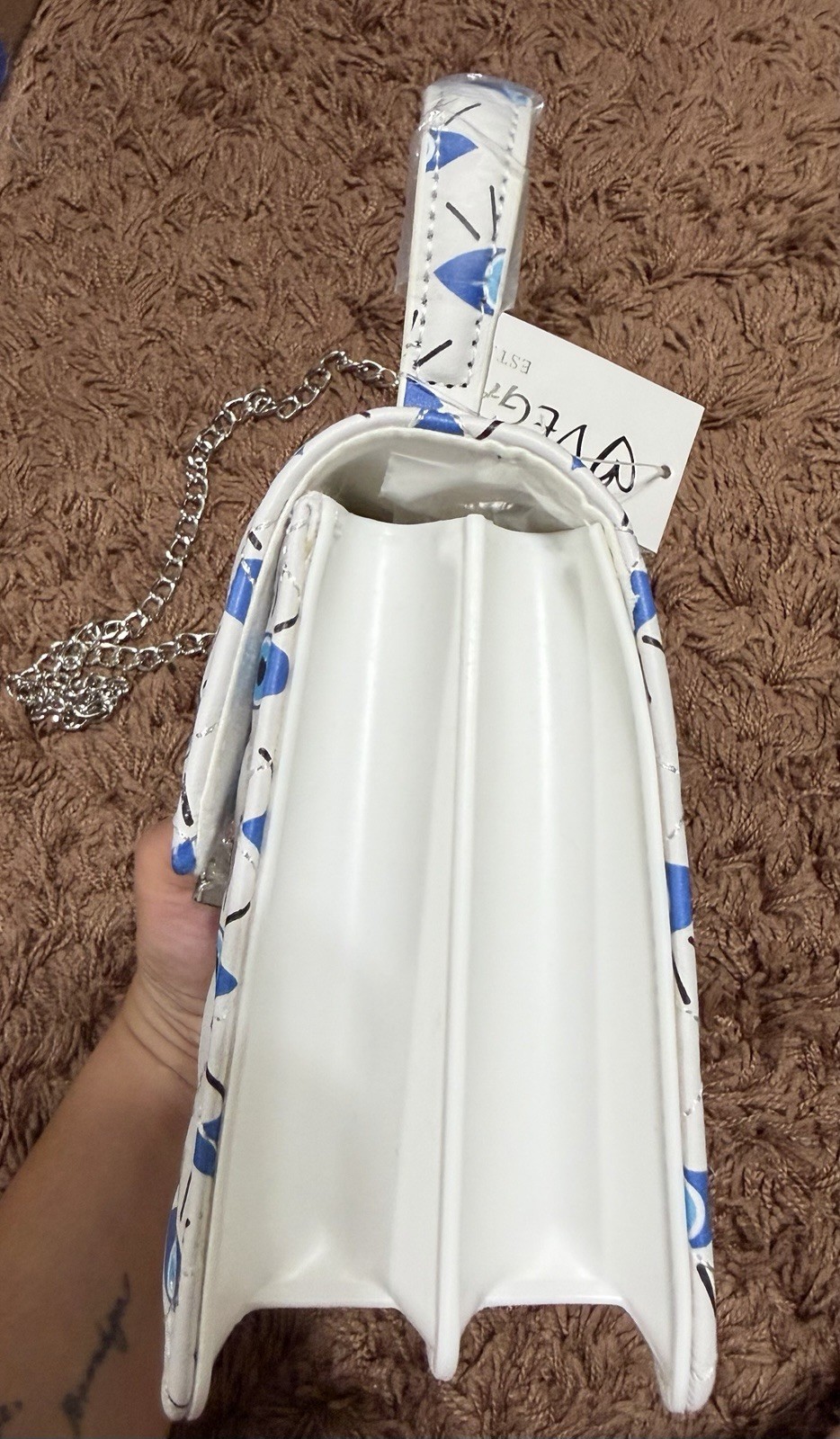 New White 100% Vegan Leather Evil Eye Crossbody Bag Detachable Chain Straps