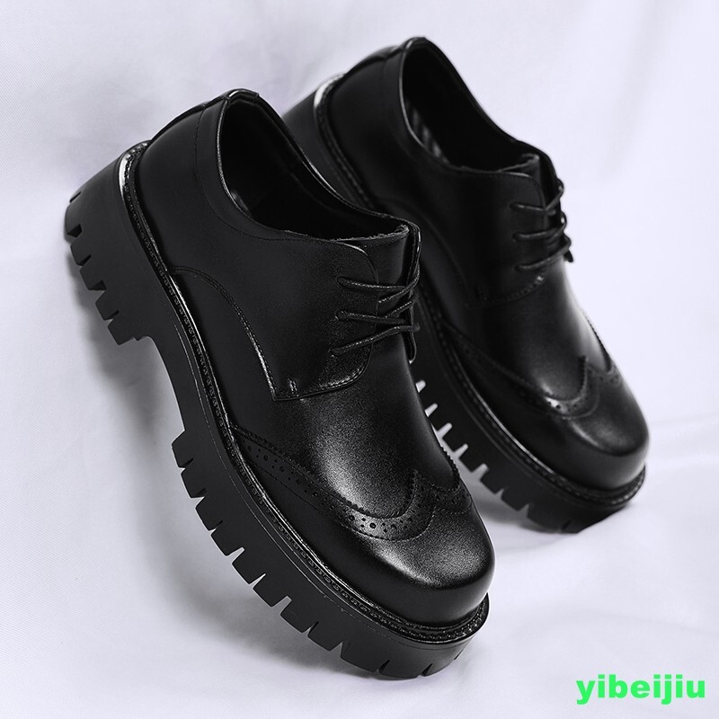 Mens Platform Derby Dress Formal Leather Shoes Wing Tip Thick Sole Big Round Toe