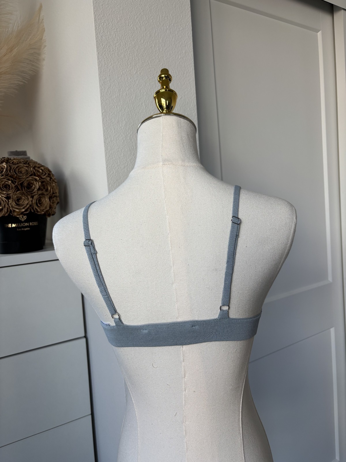 Zara Blue Knit Seamless Wireless Triangle Bralette Bra Adjustable Strap Small