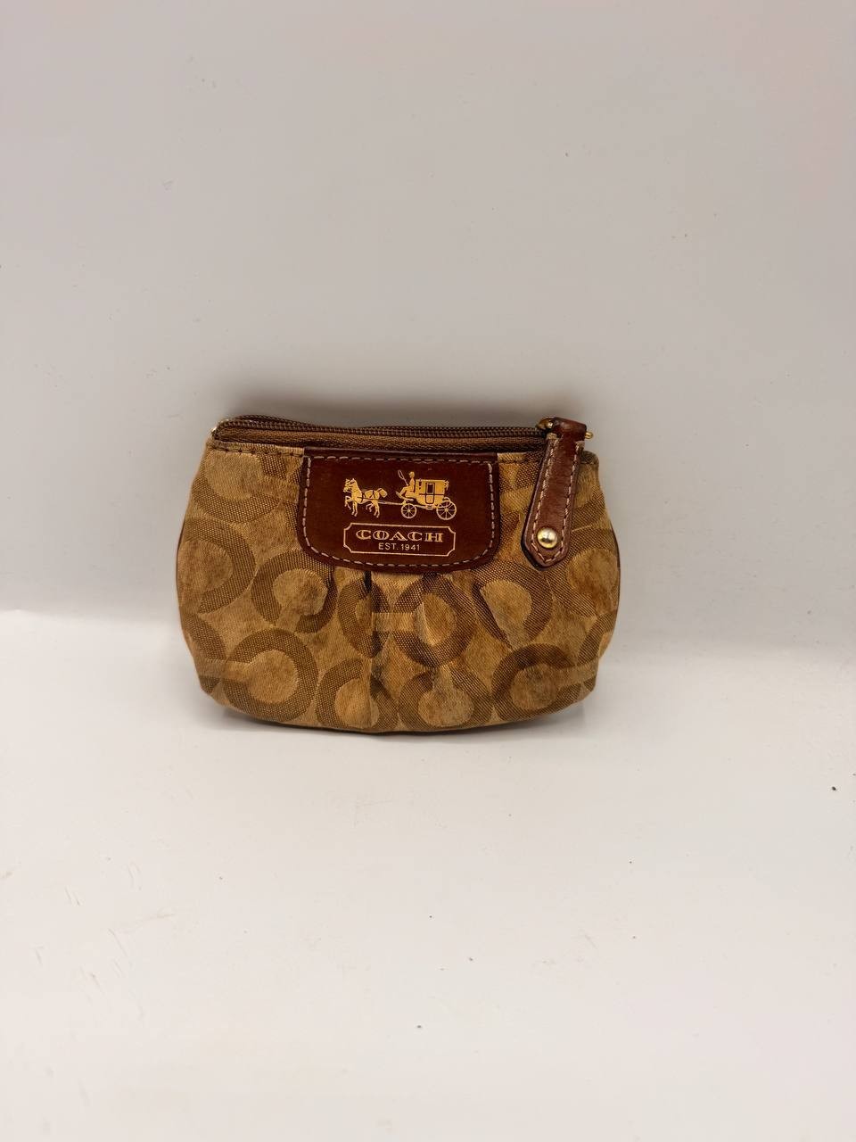 Coach Coin Purse Signature CC Fabric Leather Carriage Logo Key Chain
