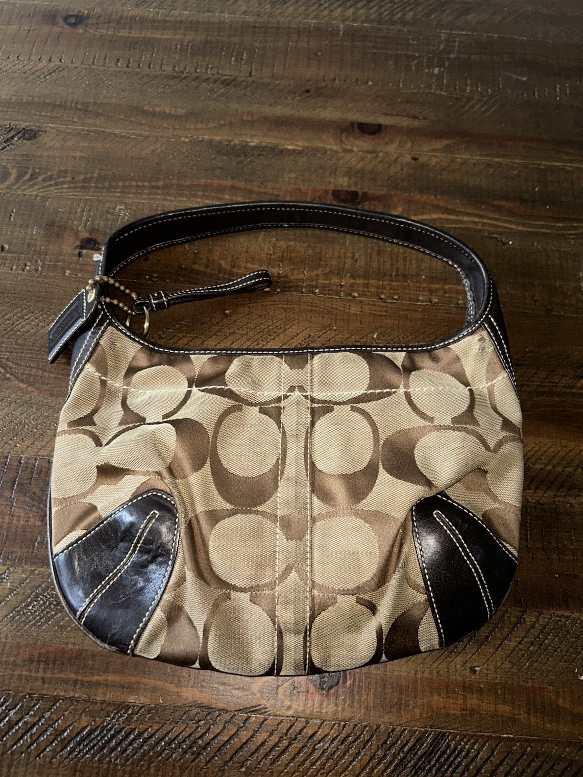 COACH Vintage Y2K Signature Logo Small Ergo Hobo Bag Brown Leather Trim 10763