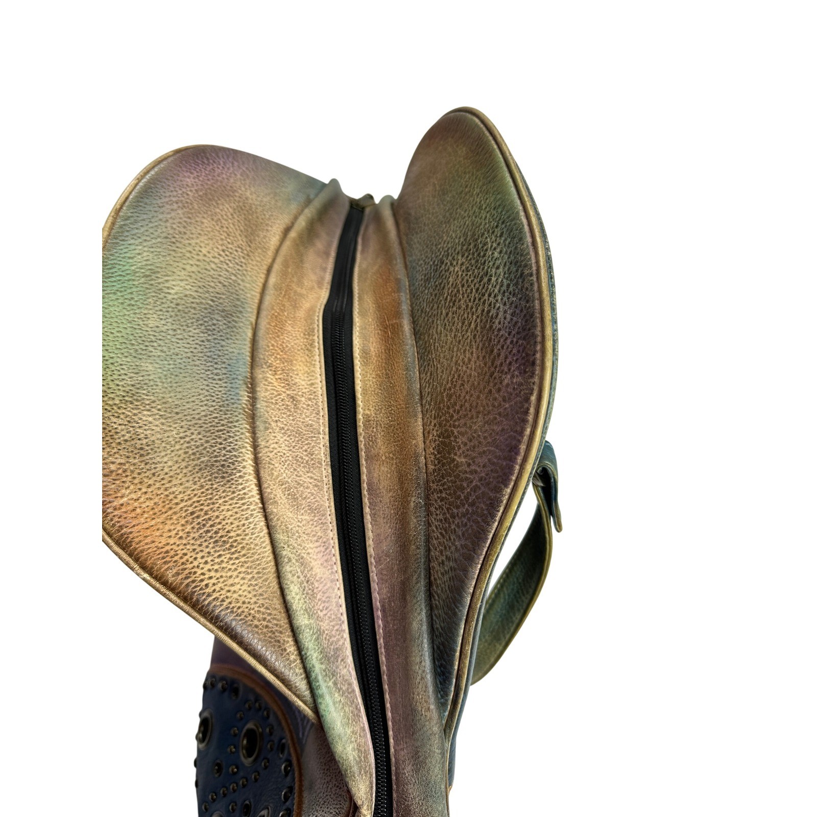 Anuschka Hand Painted Leather Peacock Riveted Floral Shoulder Hand Bag KC