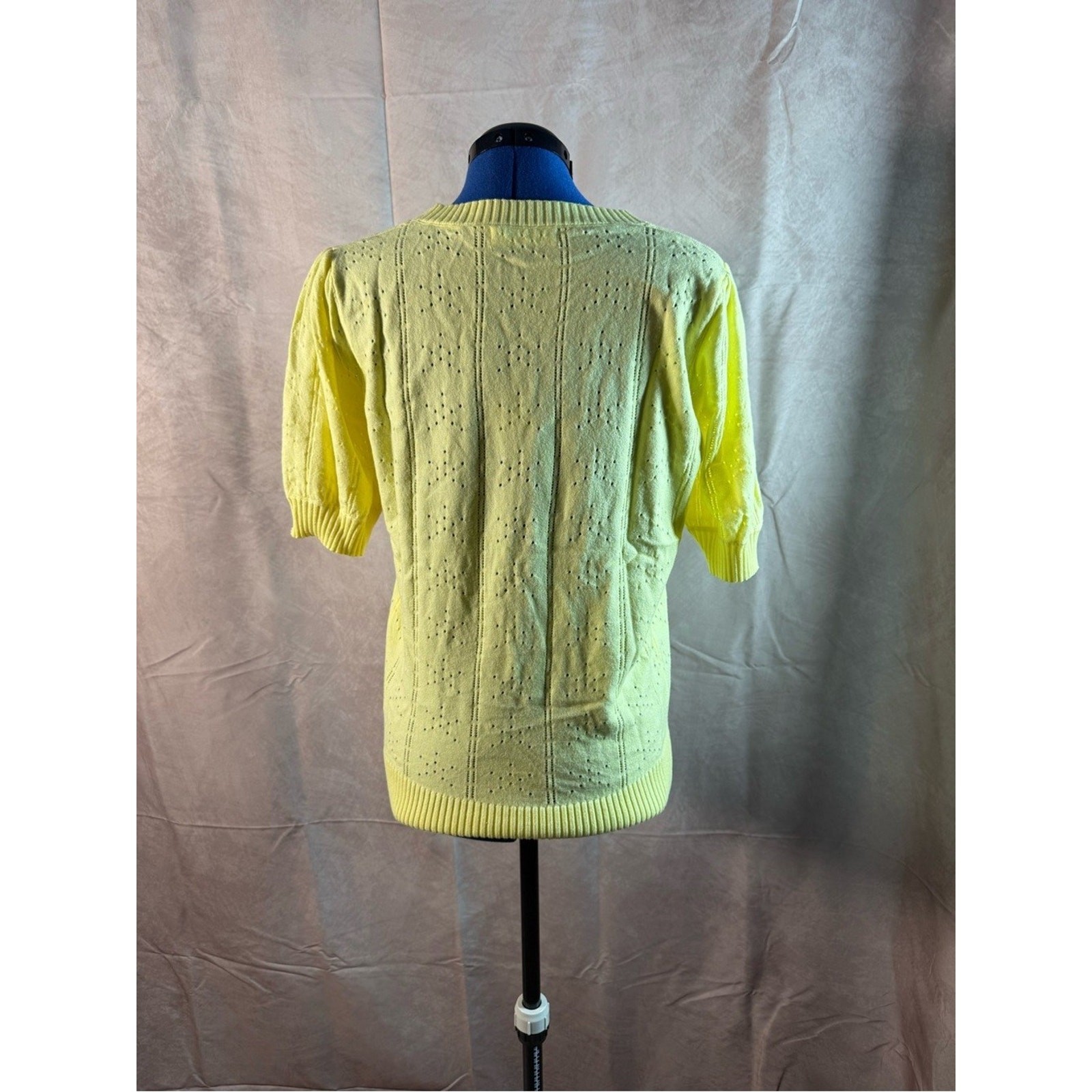 342-Grace Karin Lemon Yellow Knit Short Sleeve Sweater