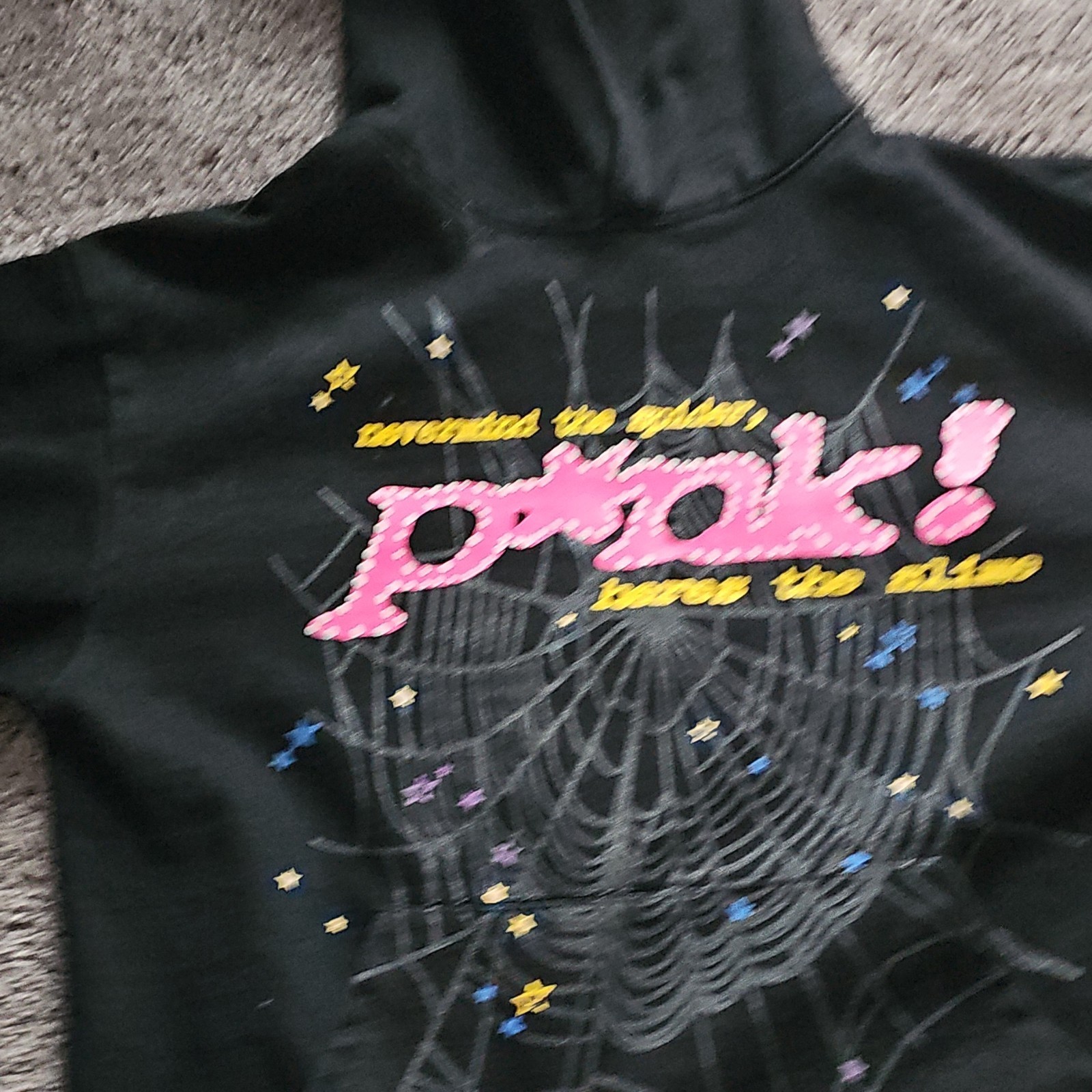 SP5DER Black Pullover Hoodie L Nevermind the Spider Graphic Print
