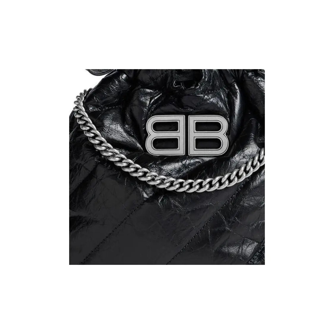 Balenciaga Crush Vintage Silver BB Logo Crossbody Bag Women’s Black 7.8x3x7.8 in