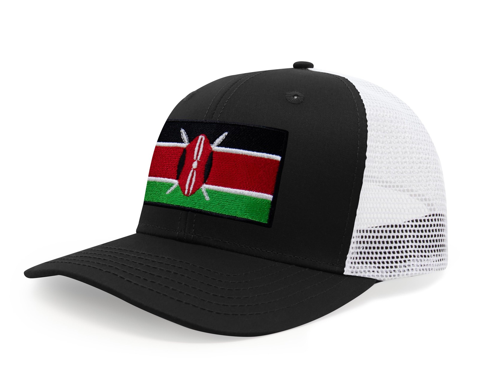 Kenya Flag Hat for Men and Women – Snapback Trucker Baseball Cap (Black White)